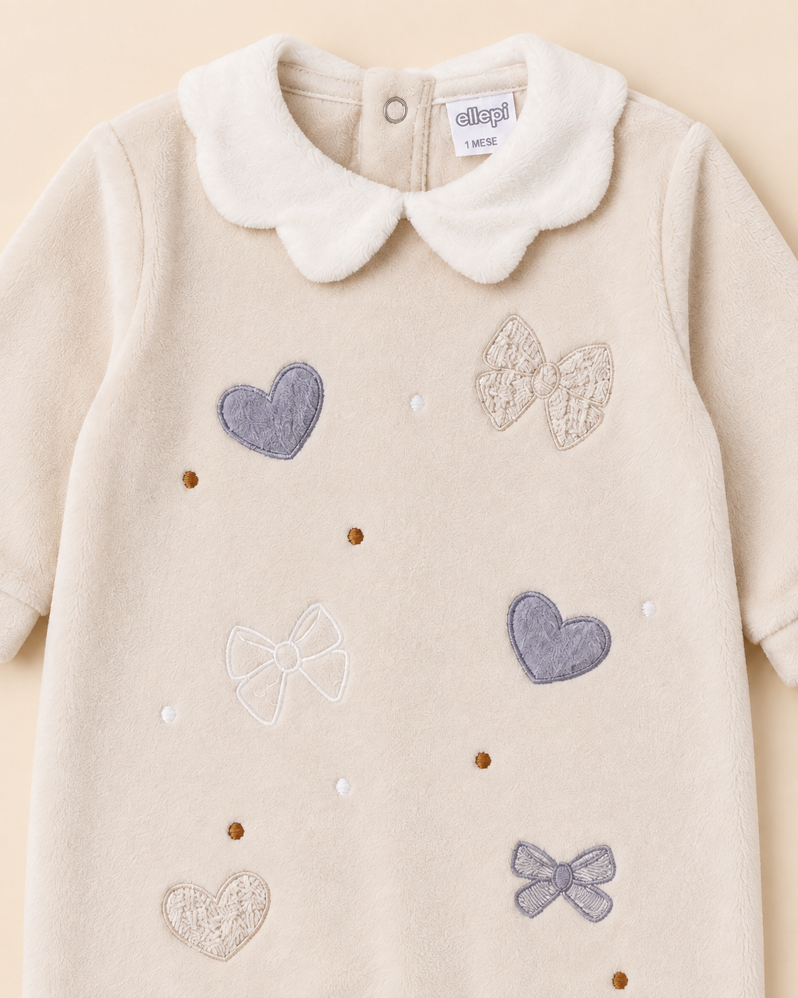 Tutina Neonato in Ciniglia Tinta Unita Latte e Beige per Bambina