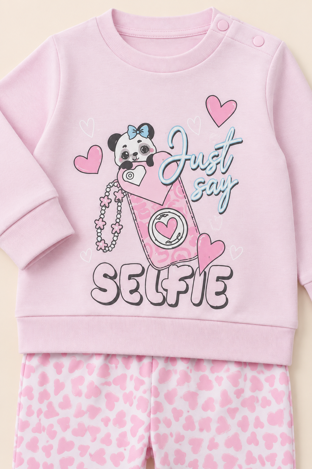 Pigiama Lungo Bambina in Puro Cotone con Grafica "Selfie"