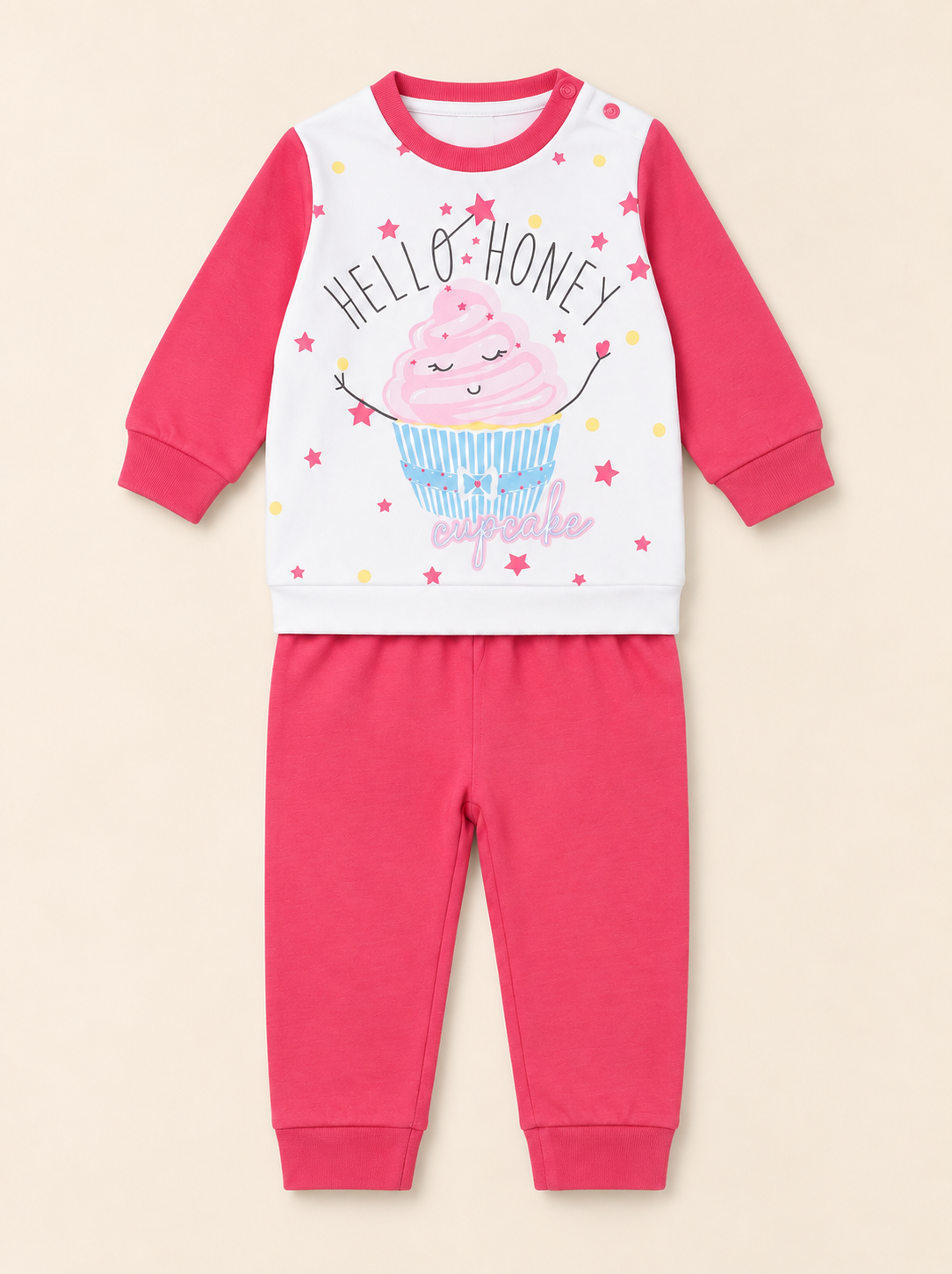 Pigiama Lungo Bambina in Cotone con Grafica "Hello Honey Cupcake"