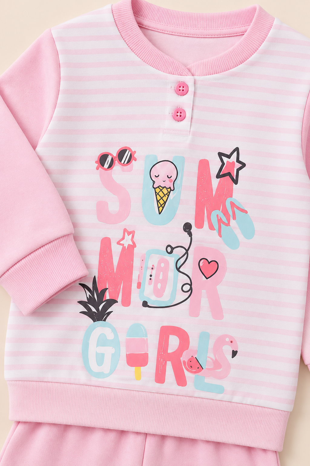 Pigiama Lungo Bambina in Cotone con Grafica "Summer Girl"