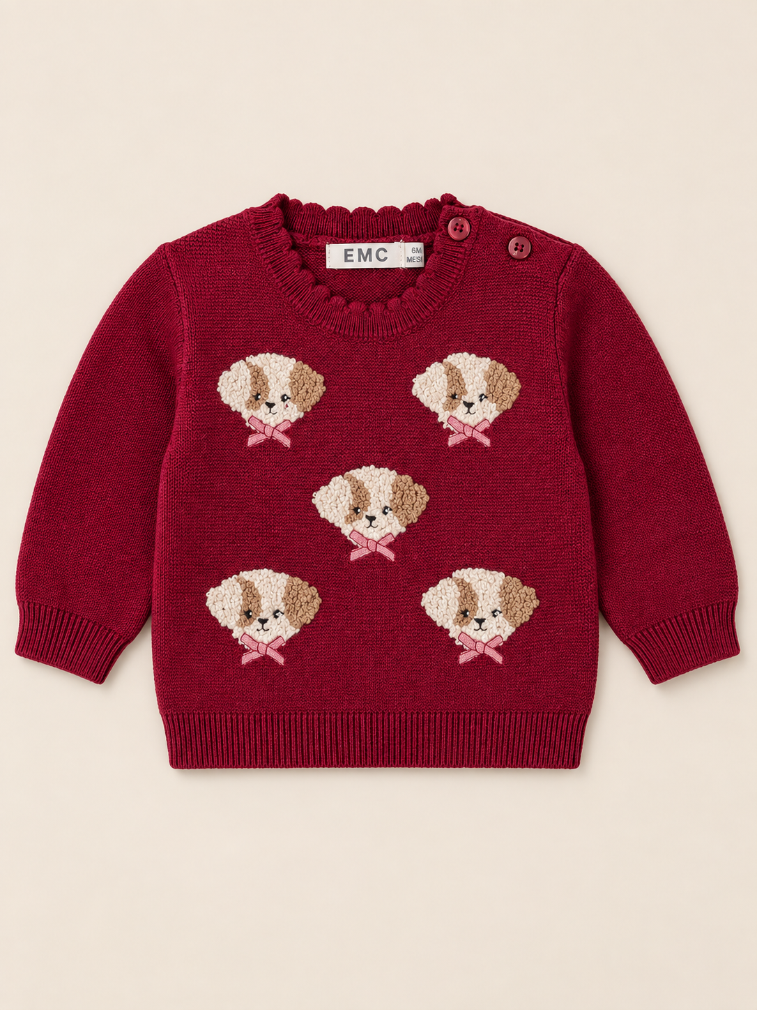 Maglione Bimba EMC Bordeaux con Cagnolini Ricamati