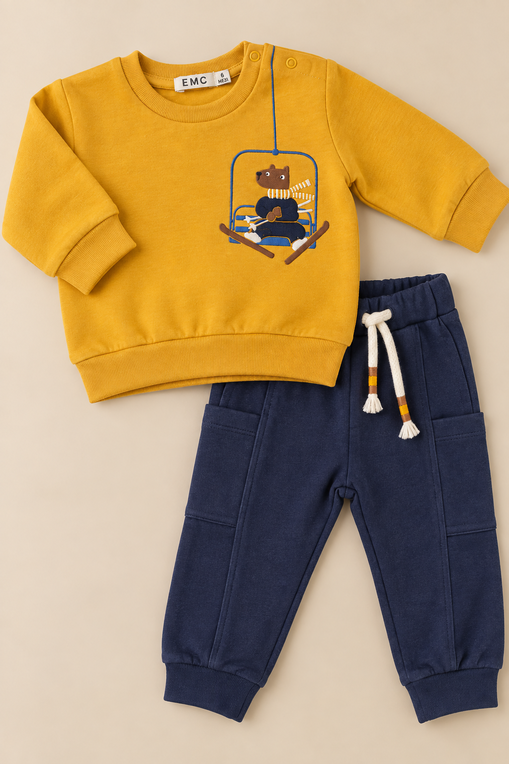 Completo Bimbo EMC Giallo con Stampa Orso in Seggiovia