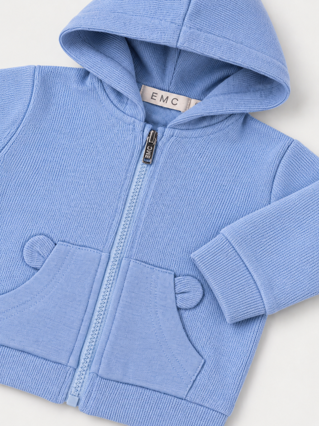 Felpa Bimbo EMC Azzurra con Cappuccio e Tasche Orecchiette