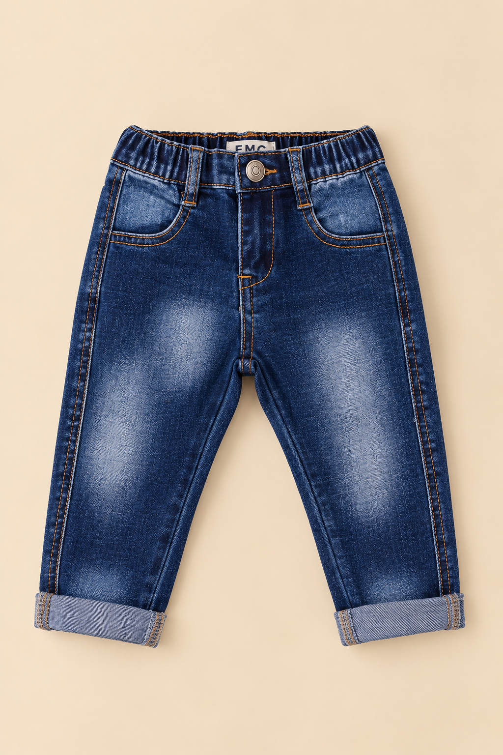 Pantalone Bimbo EMC in Denim Blu Delavato con Risvolto