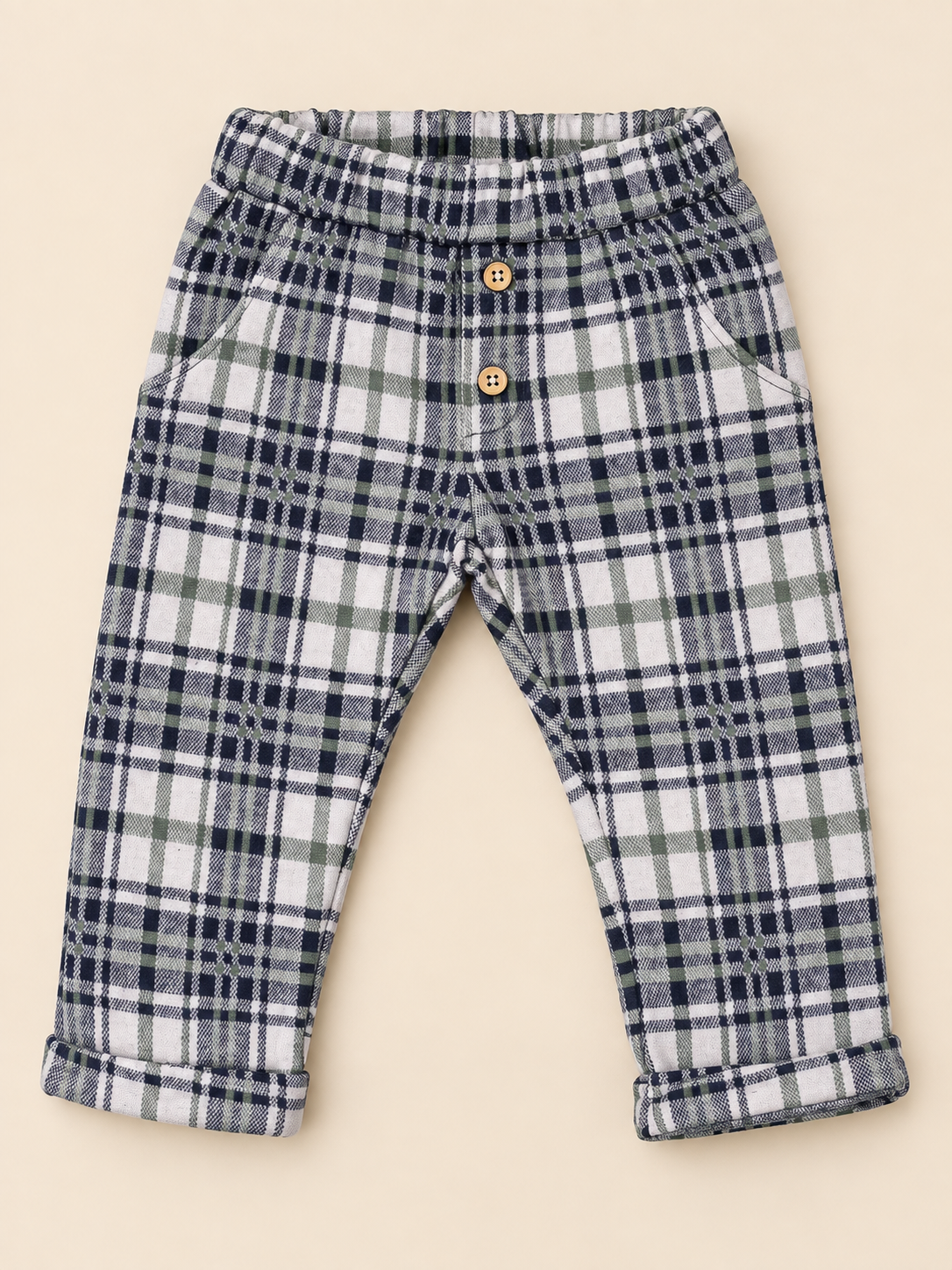 Pantalone Bimbo EMC Jacquard a Quadri Blu e Verde