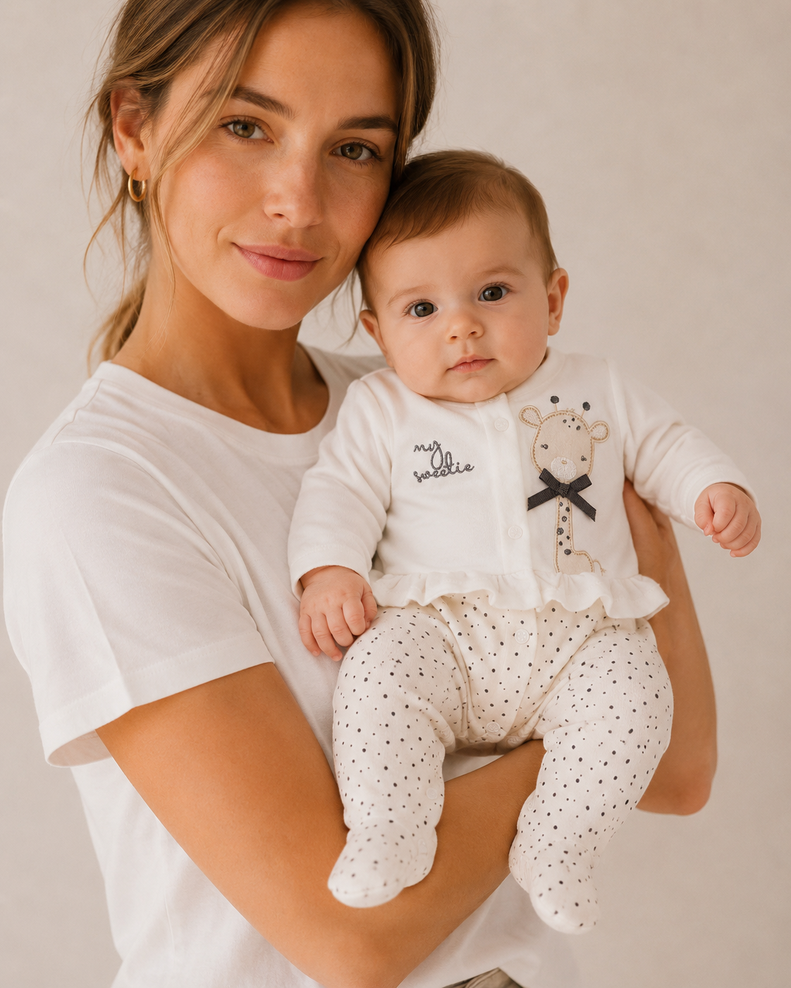 Tutina Lunga Neonata in Jersey con Giraffa e Pois