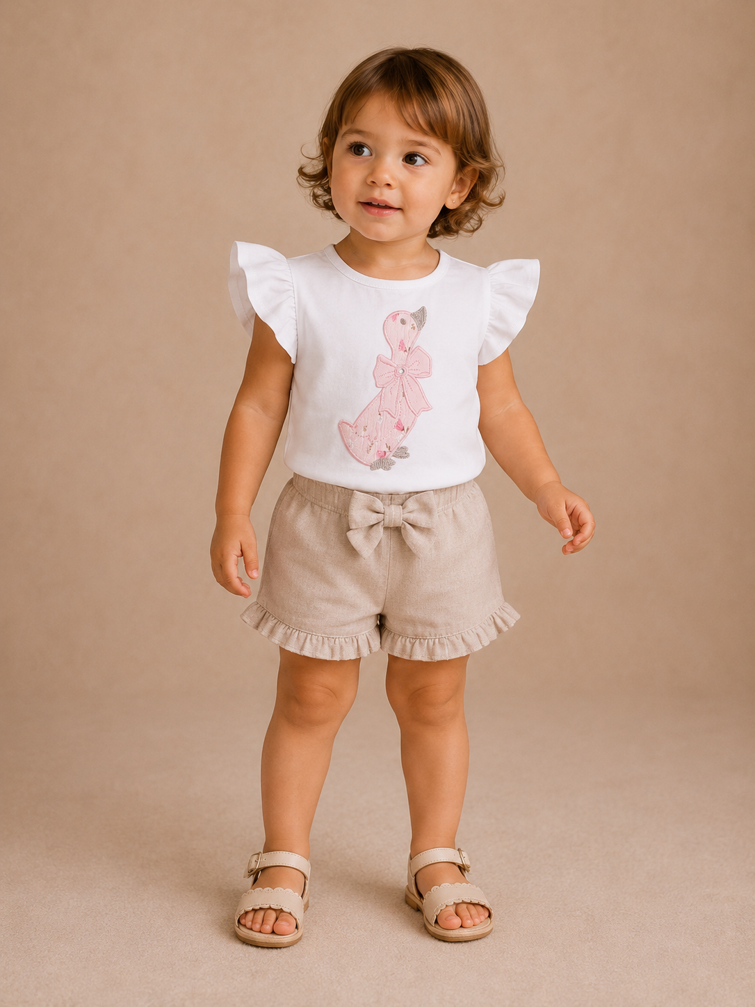 T-shirt Bambina in Cotone Elasticizzato con Maniche a Volant