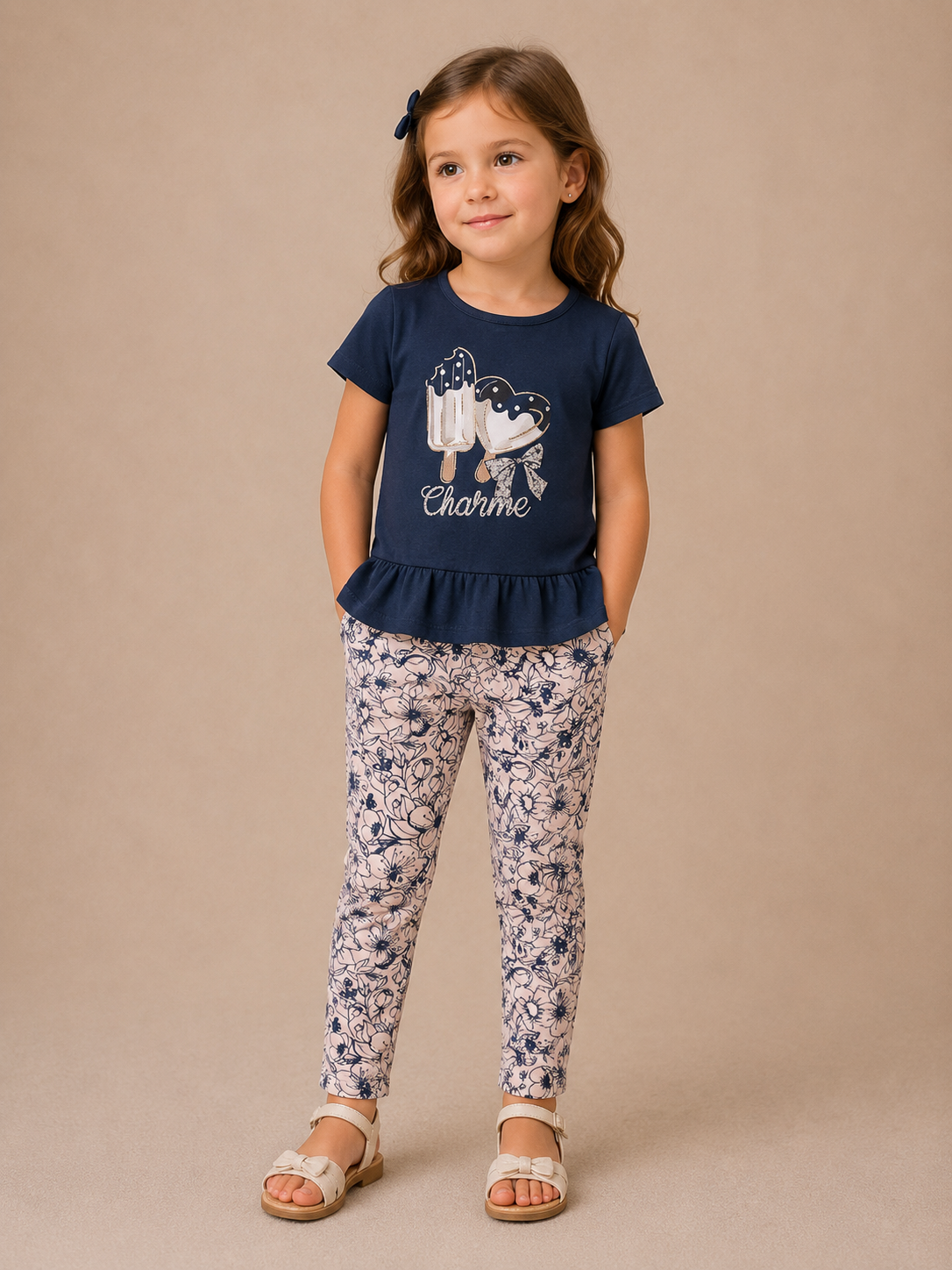 Completo Bimba Bianco e Blu con T-shirt e Leggings