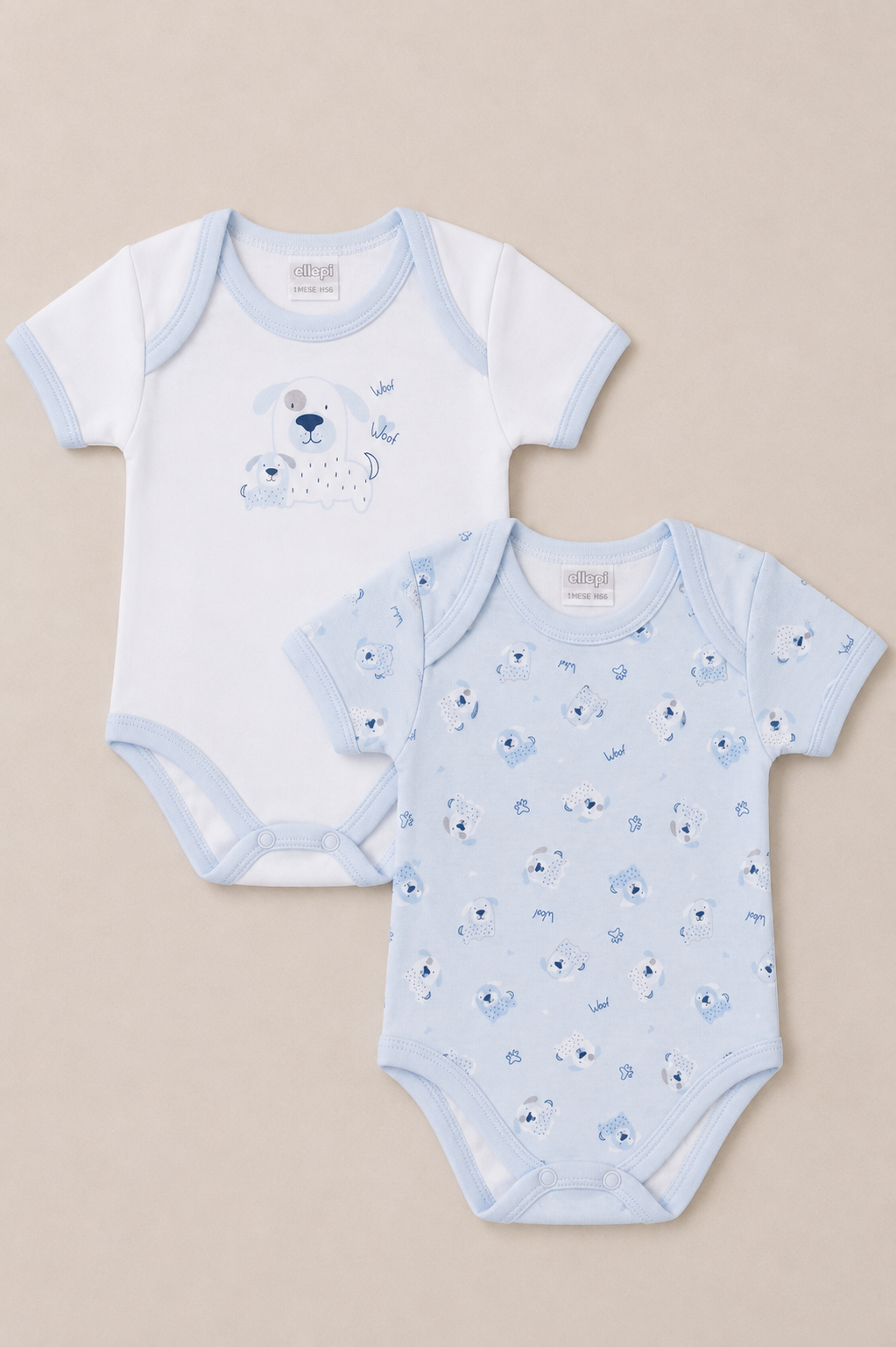 Set 6 Body Neonato Scollo Americano in Puro Cotone Oeko-Tex Grafica Puppy