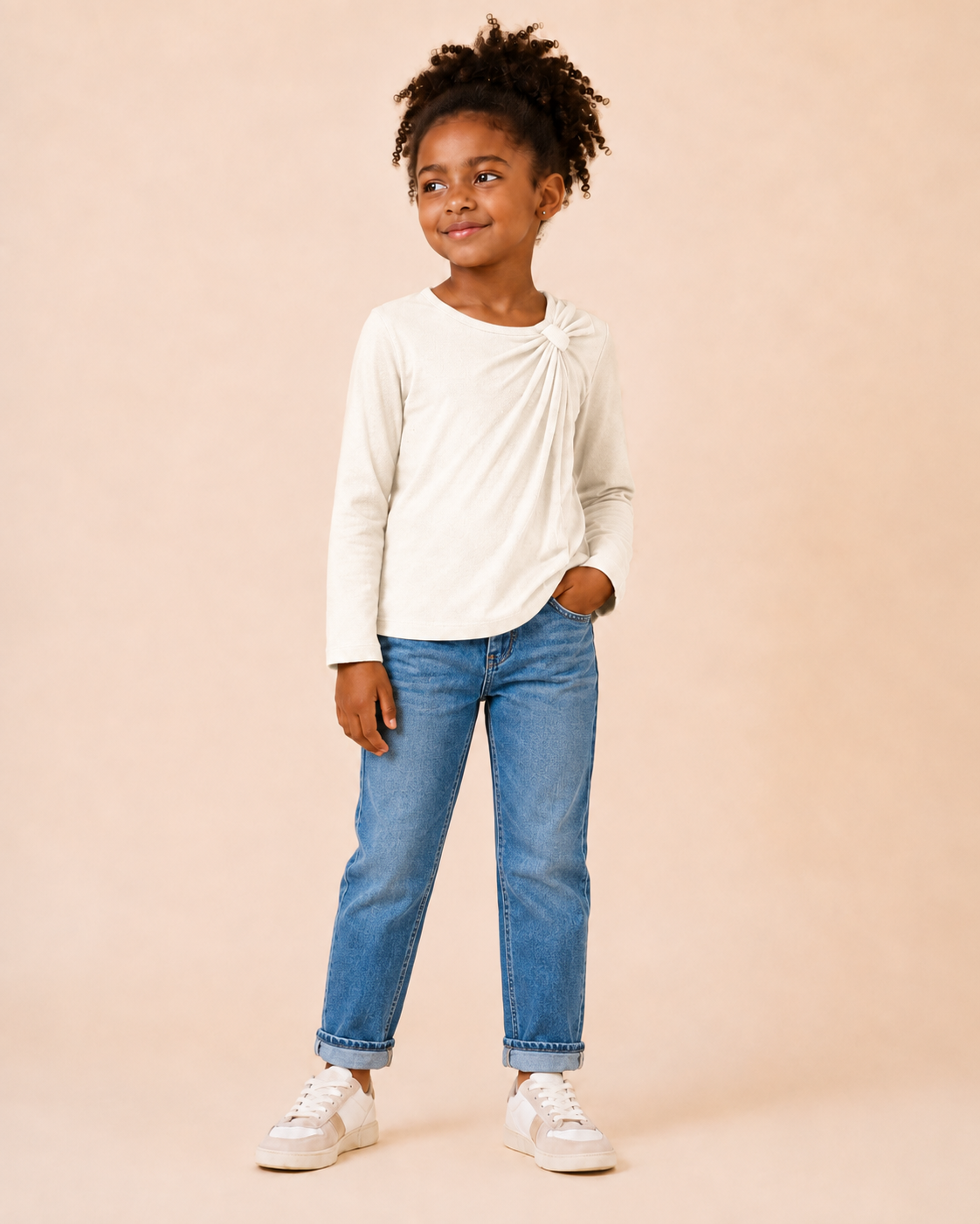 T-shirt Bimba EMC Manica Lunga con Fiocco sulla Spalla