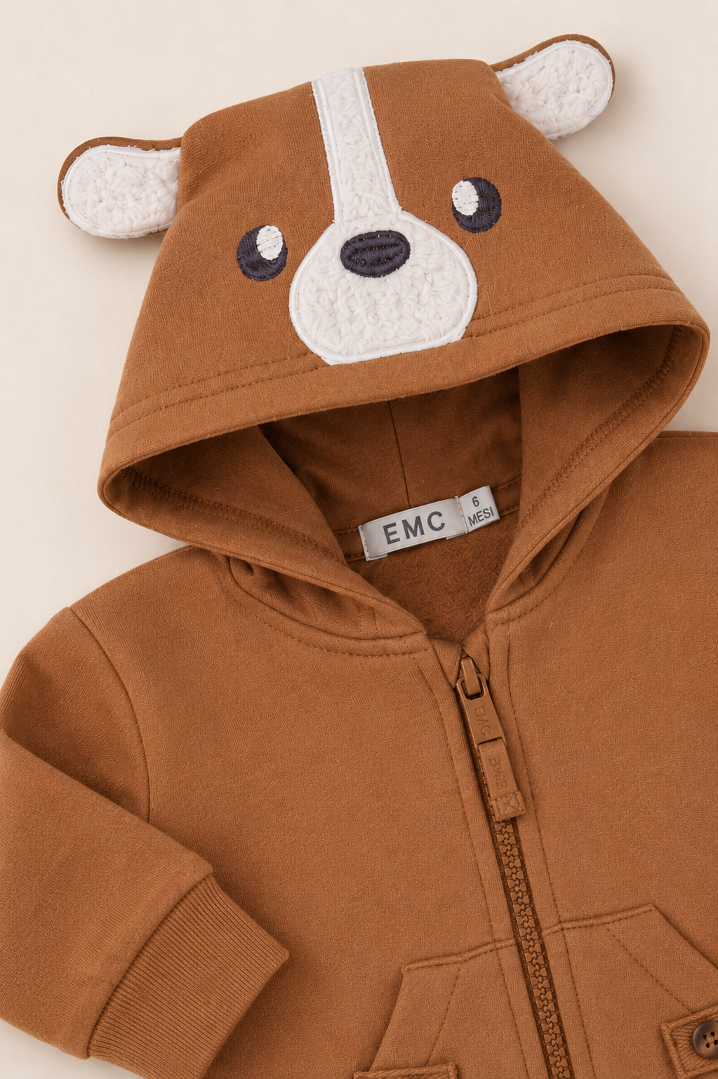 Felpa Bimbo EMC con Cappuccio Orsetto e Zip
