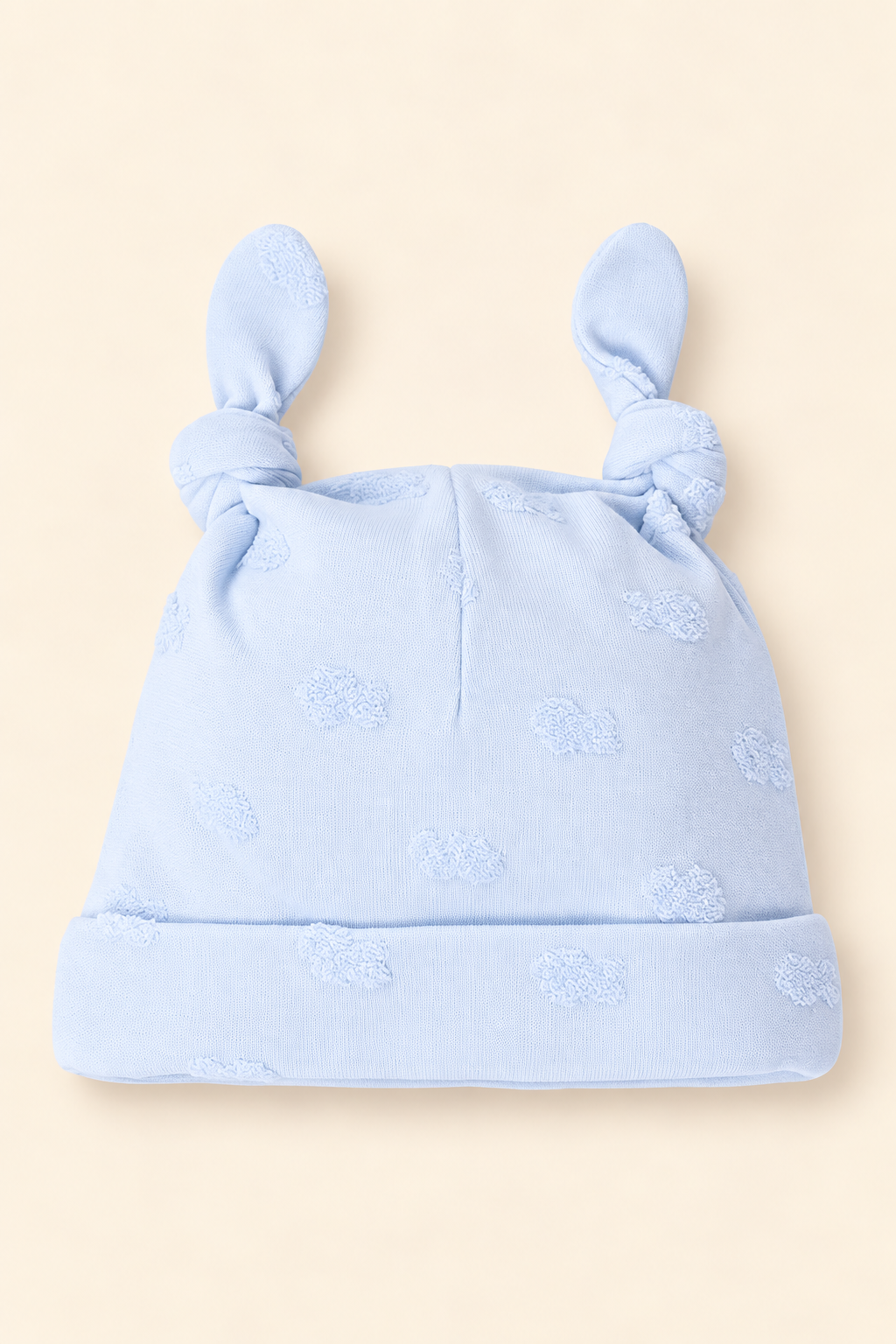 Berretto Azzurro Neonato in Puro Cotone con Nodini