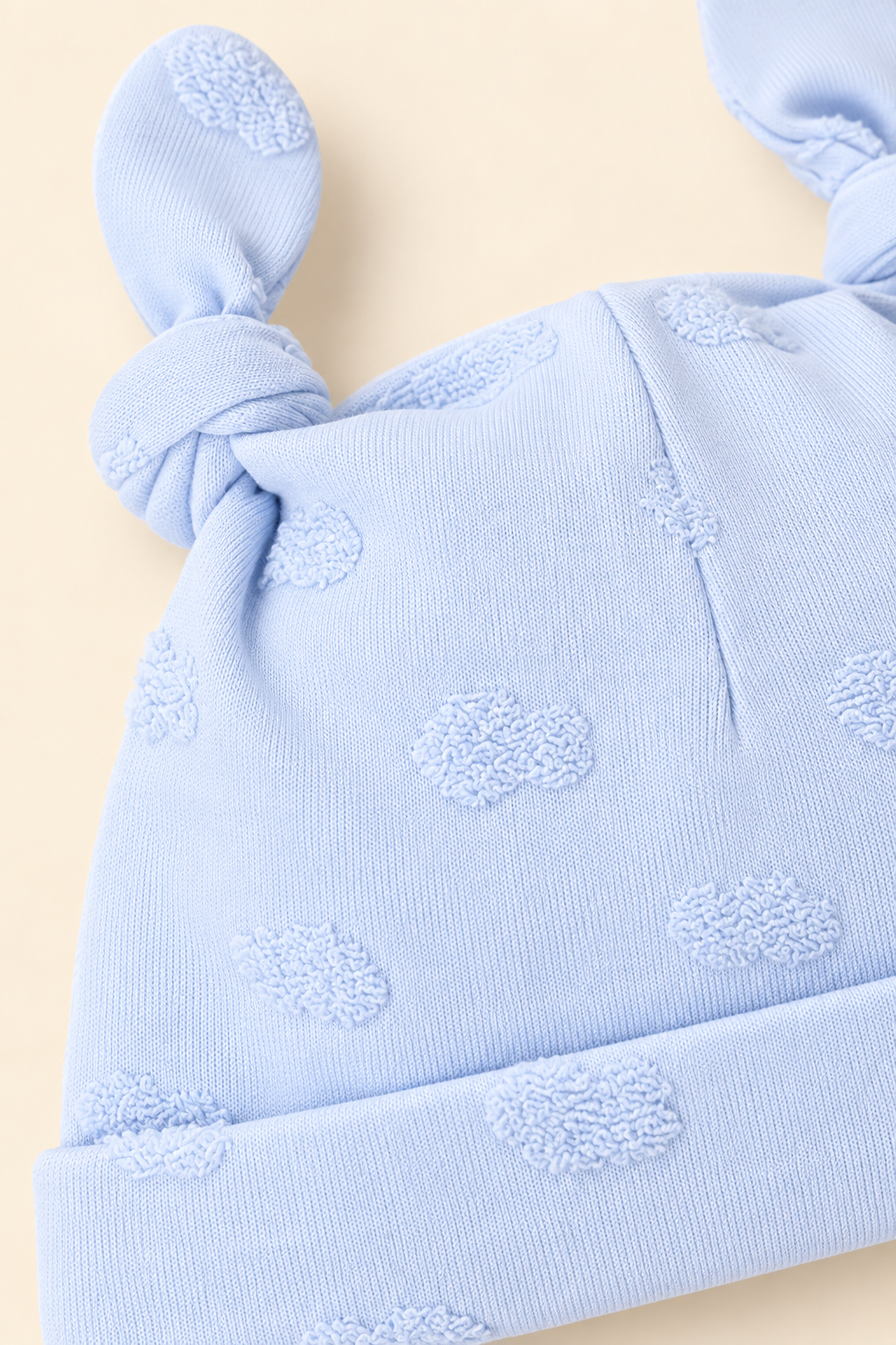 Berretto Azzurro Neonato in Puro Cotone con Nodini