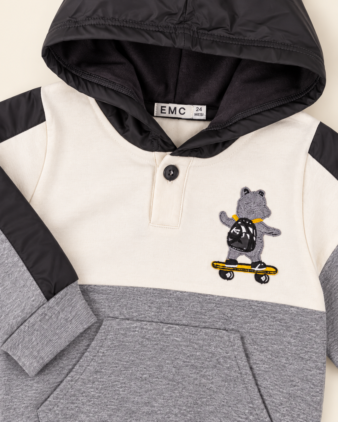 Felpa Bimbo EMC con Cappuccio e Orsetto Skater