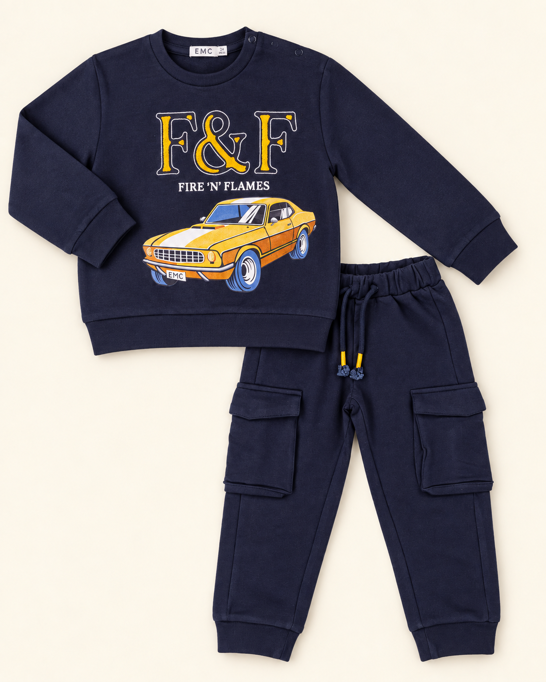 Completo Bimbo EMC Blu con Stampa Auto e Pantalone Cargo