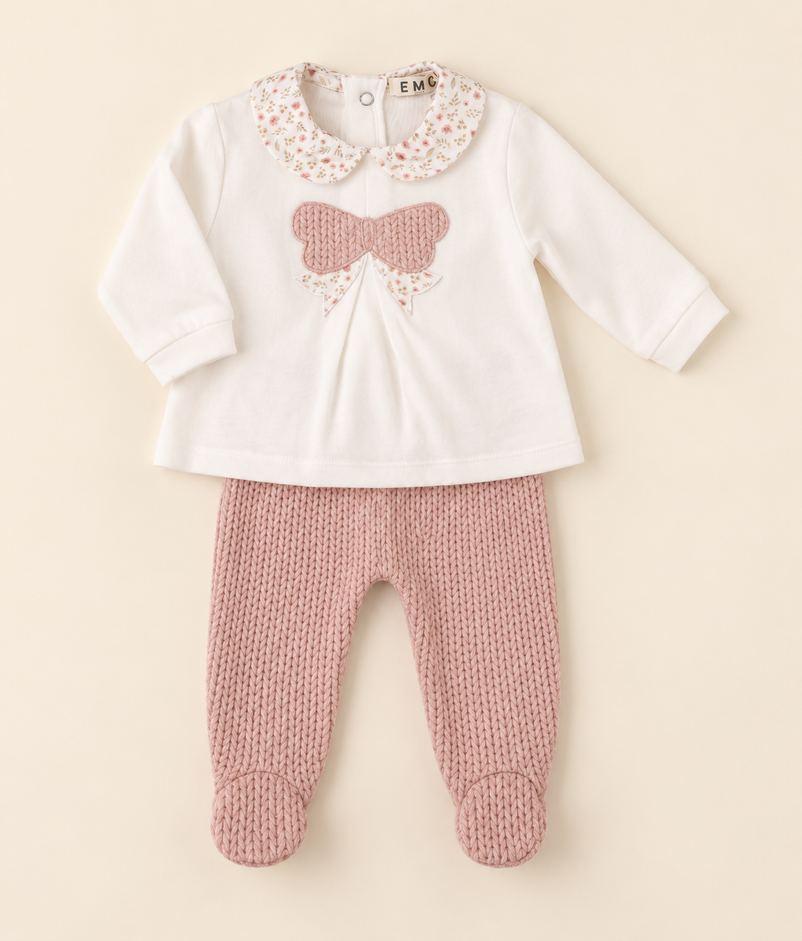 Completo Nascita Neonata EMC con Fiocco e Pantalone Rosa