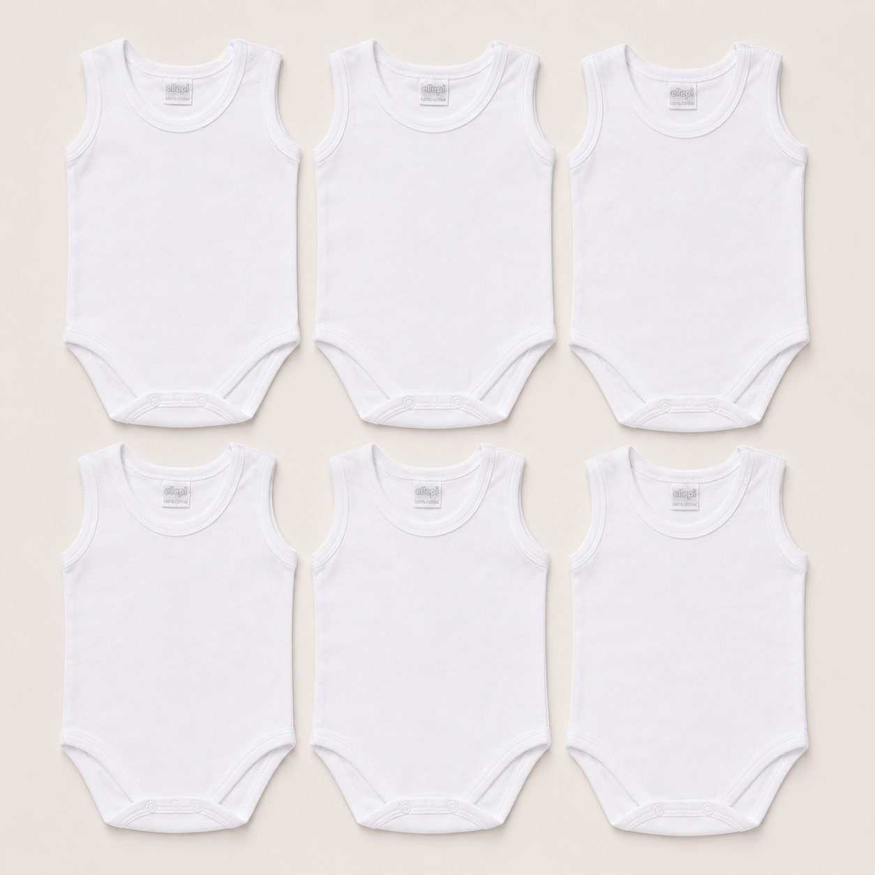 Body neonato unisex canotta in cotone OEKO-TEX — illustrazione composizione set 6 pezzi Ellepi