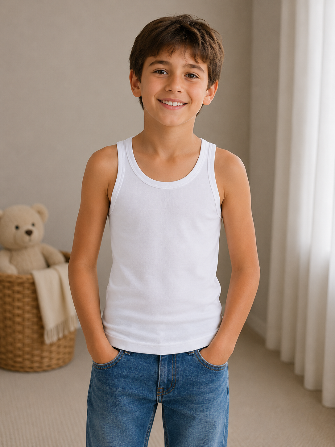 Set 3 Canotte Bambino in Costina di Cotone