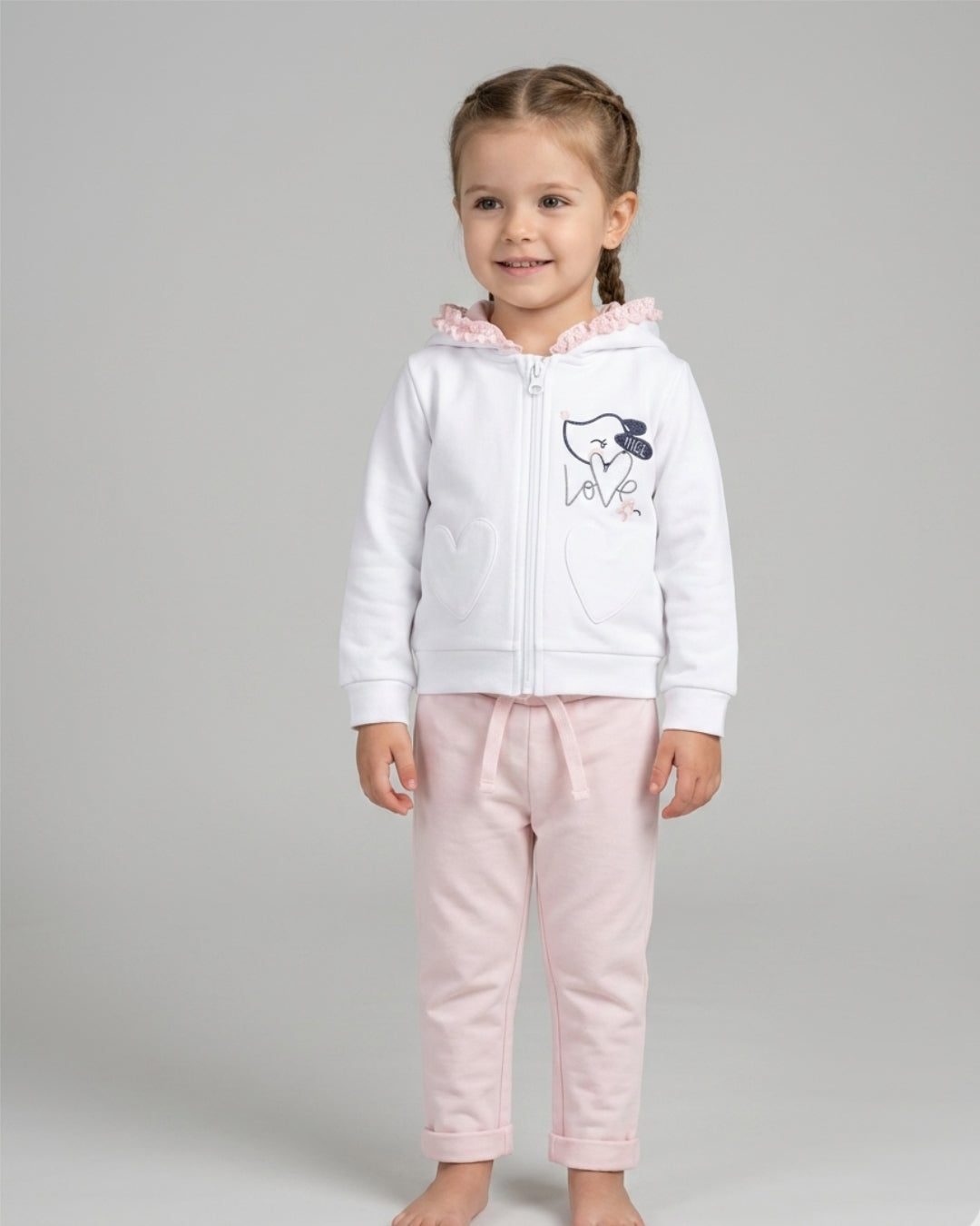 Completo Felpa Bambina in Cotone Elasticizzato con Cappuccio