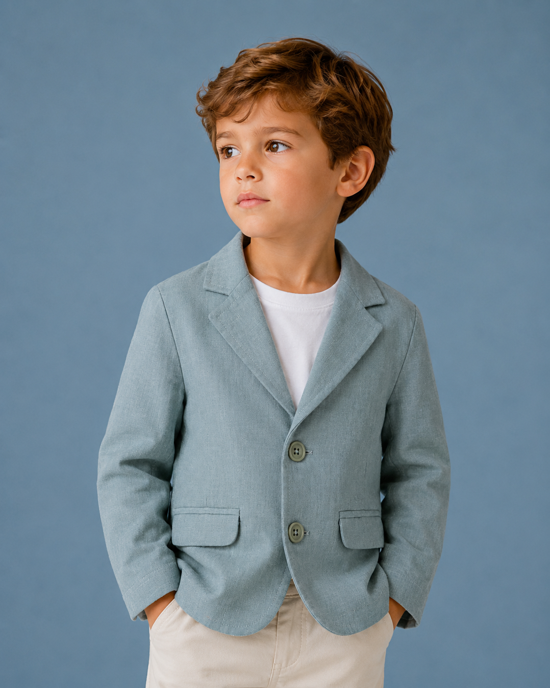 Giacca Elegante Bambino in 100% Lino Blu Avio