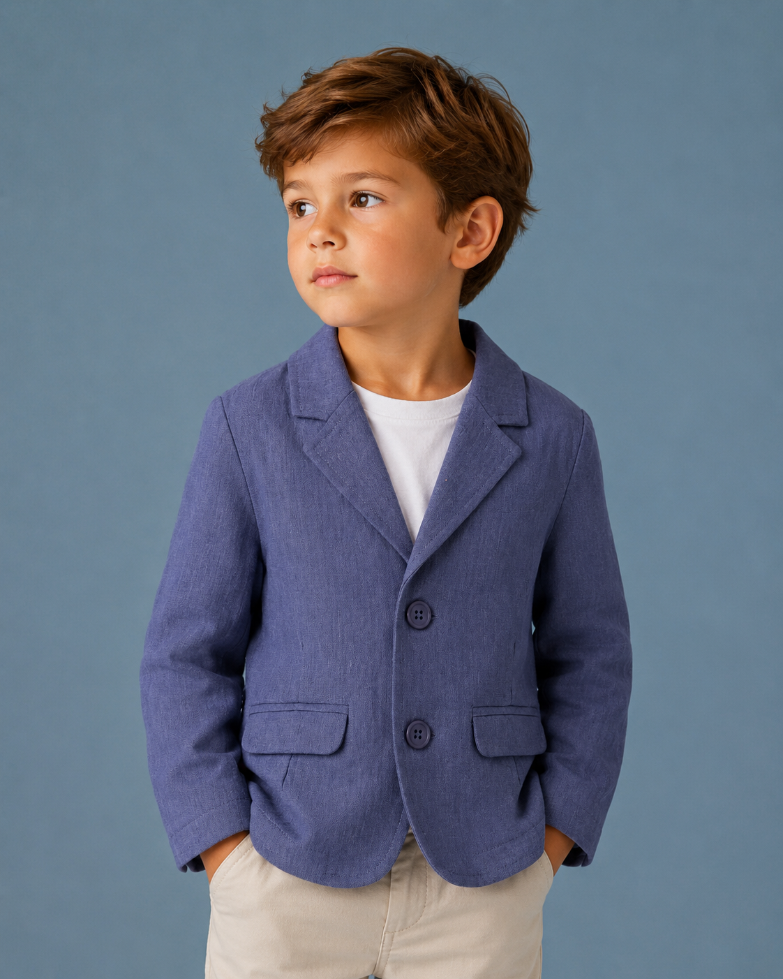 Giacca Elegante Bambino in 100% Lino Blu Avio