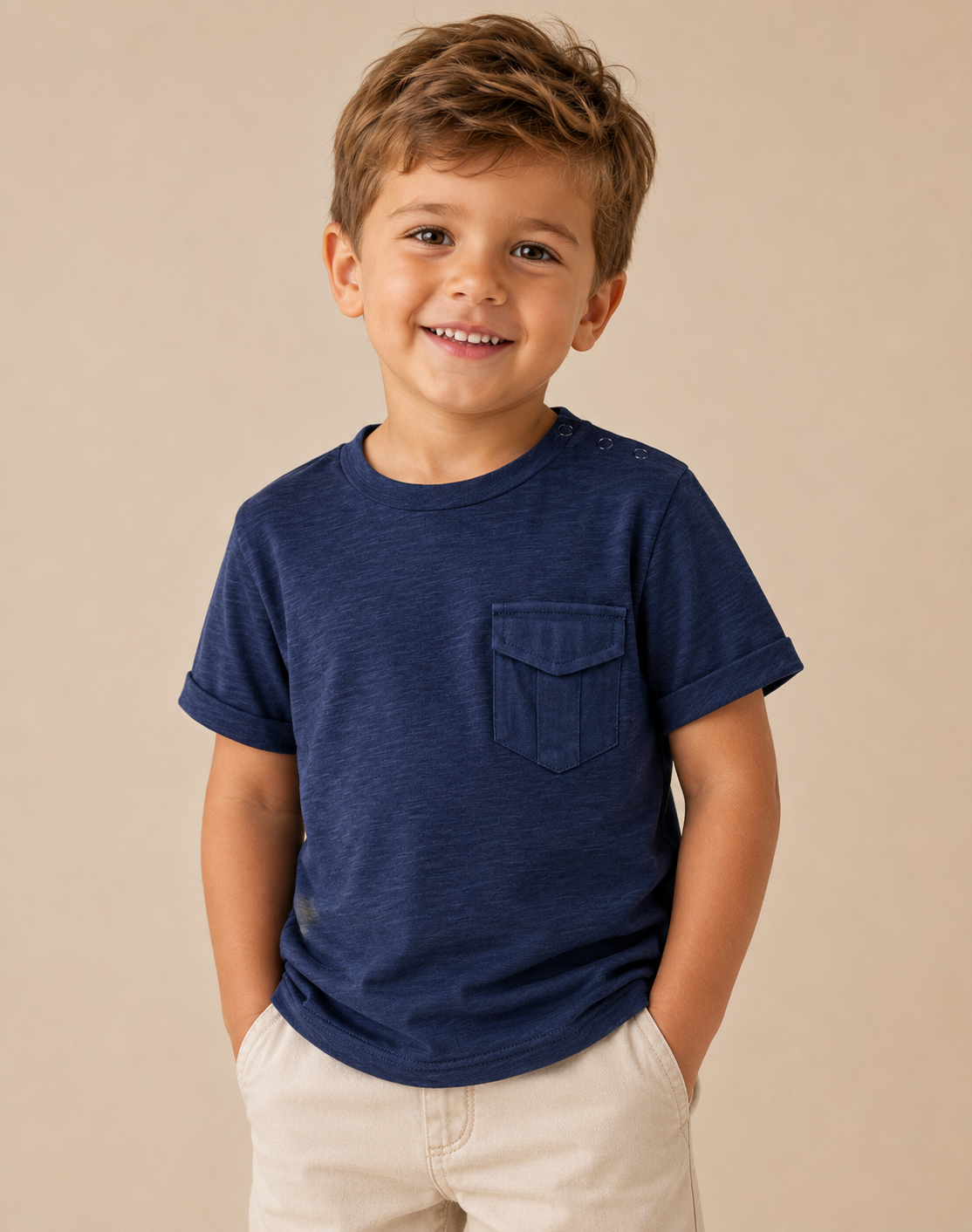 T-Shirt Bambino EMC in 100% Cotone con Taschina e Risvolti