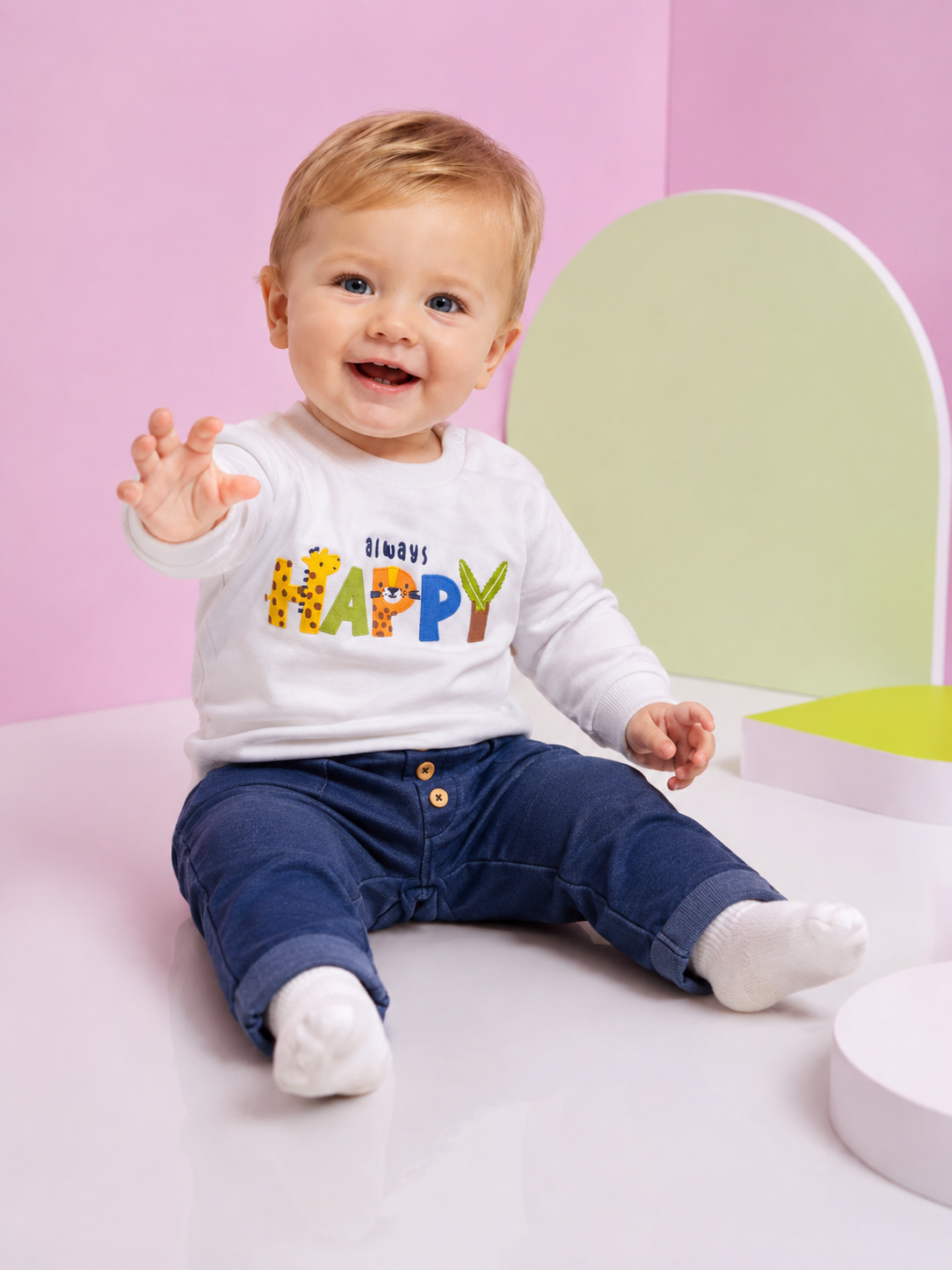 Completo Lungo Bambino "Always Happy" in Cotone