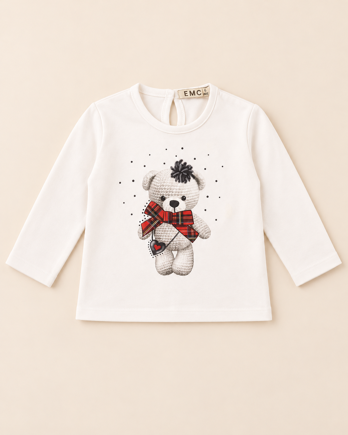 Maglietta Bambina Manica Lunga Bianco Lana