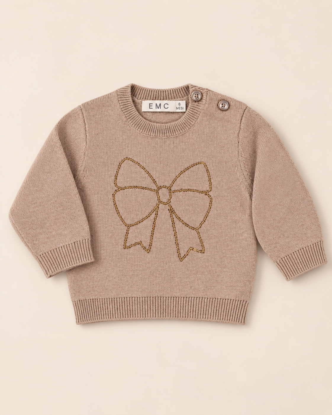 Maglione Bimba EMC con Fiocco Ricamato Dorato