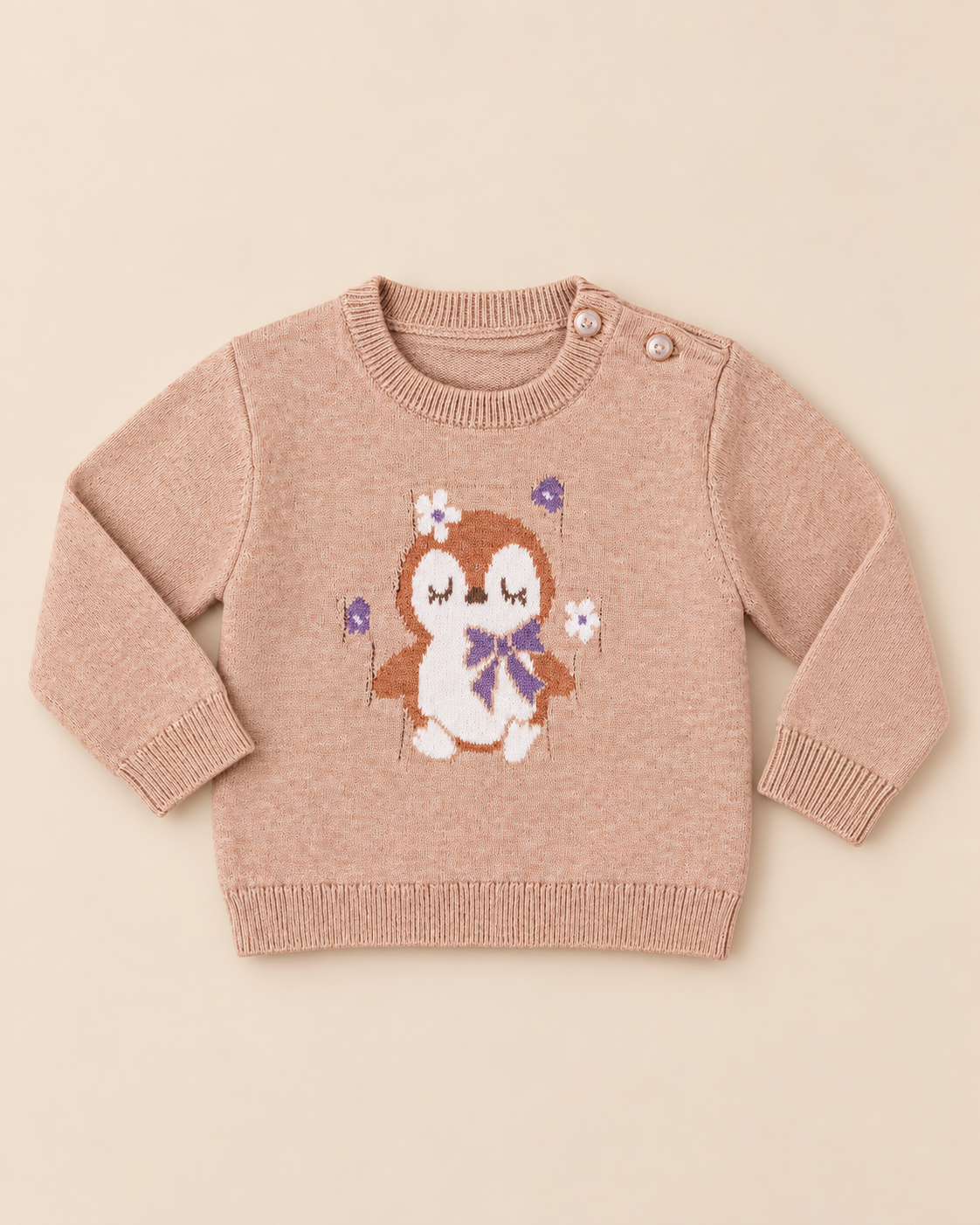 Maglione Bambina Beige con Pinguino