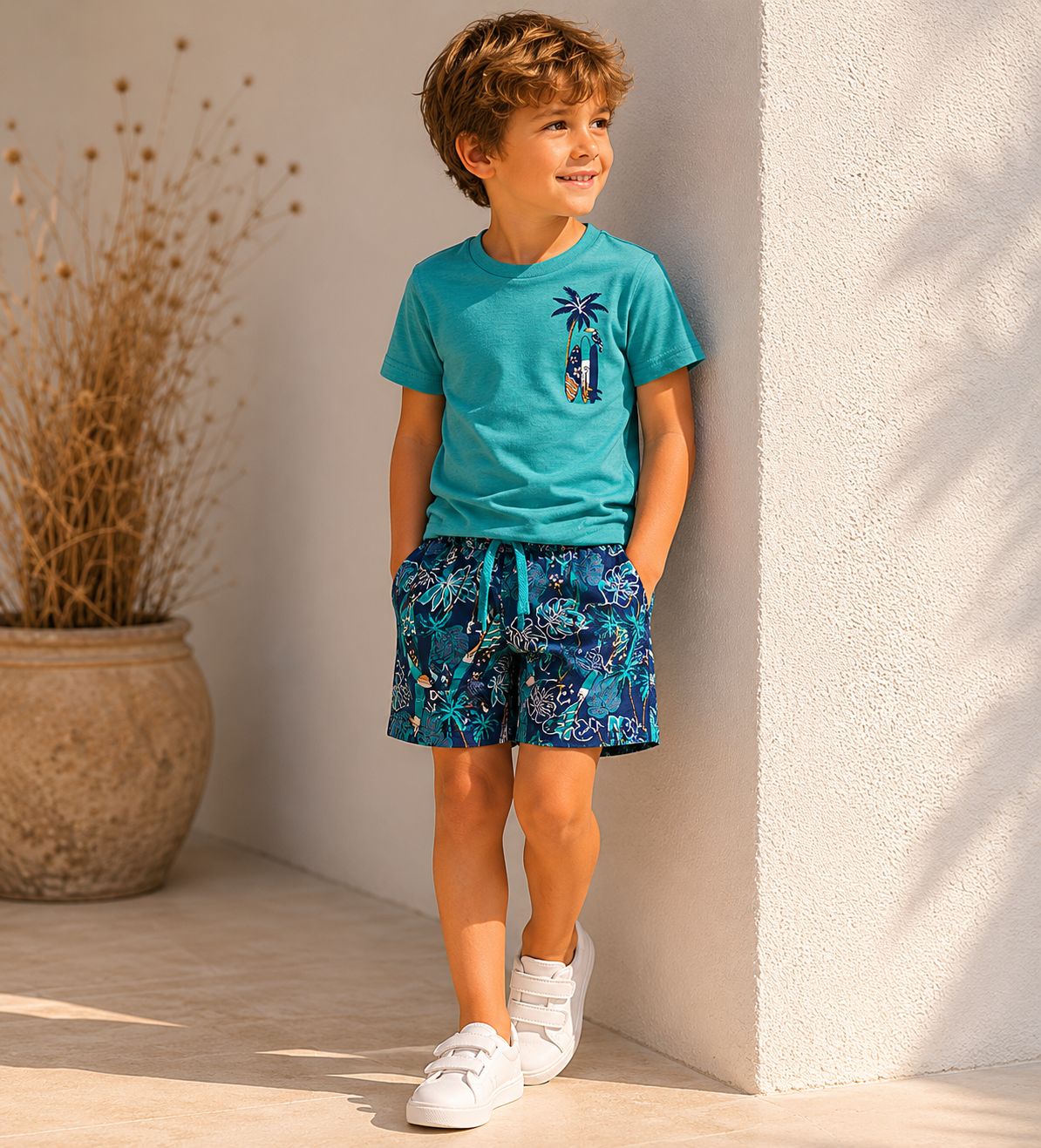 Completo Estivo Bambino "Tropical Surf" in Cotone