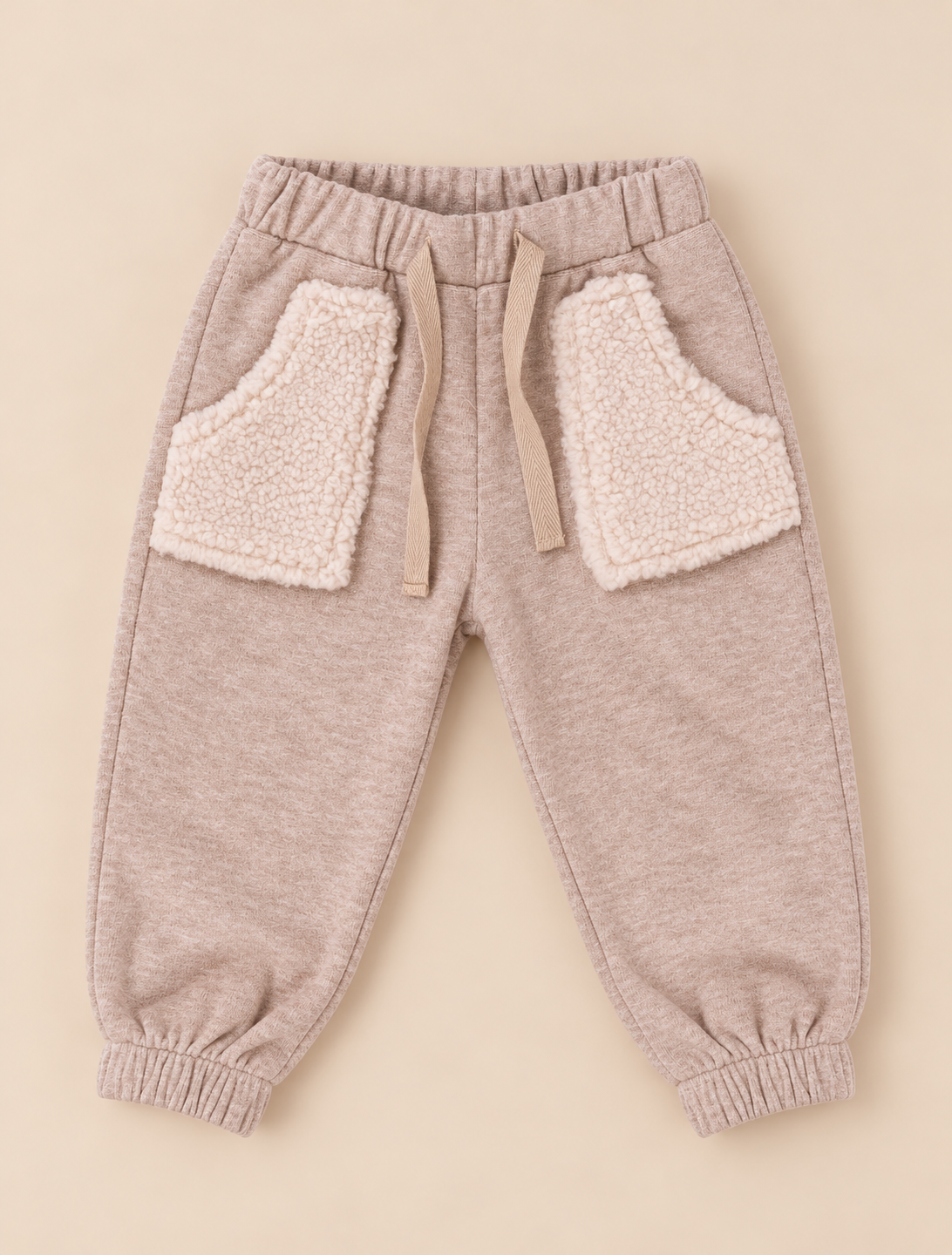 Pantalone Bimbo Sabbia con Tasche in Ecopelliccia