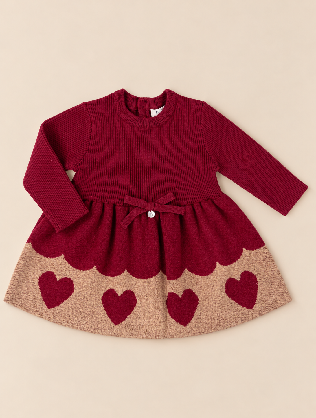 Vestitino Bimba in Maglia Bordeaux con Cuori