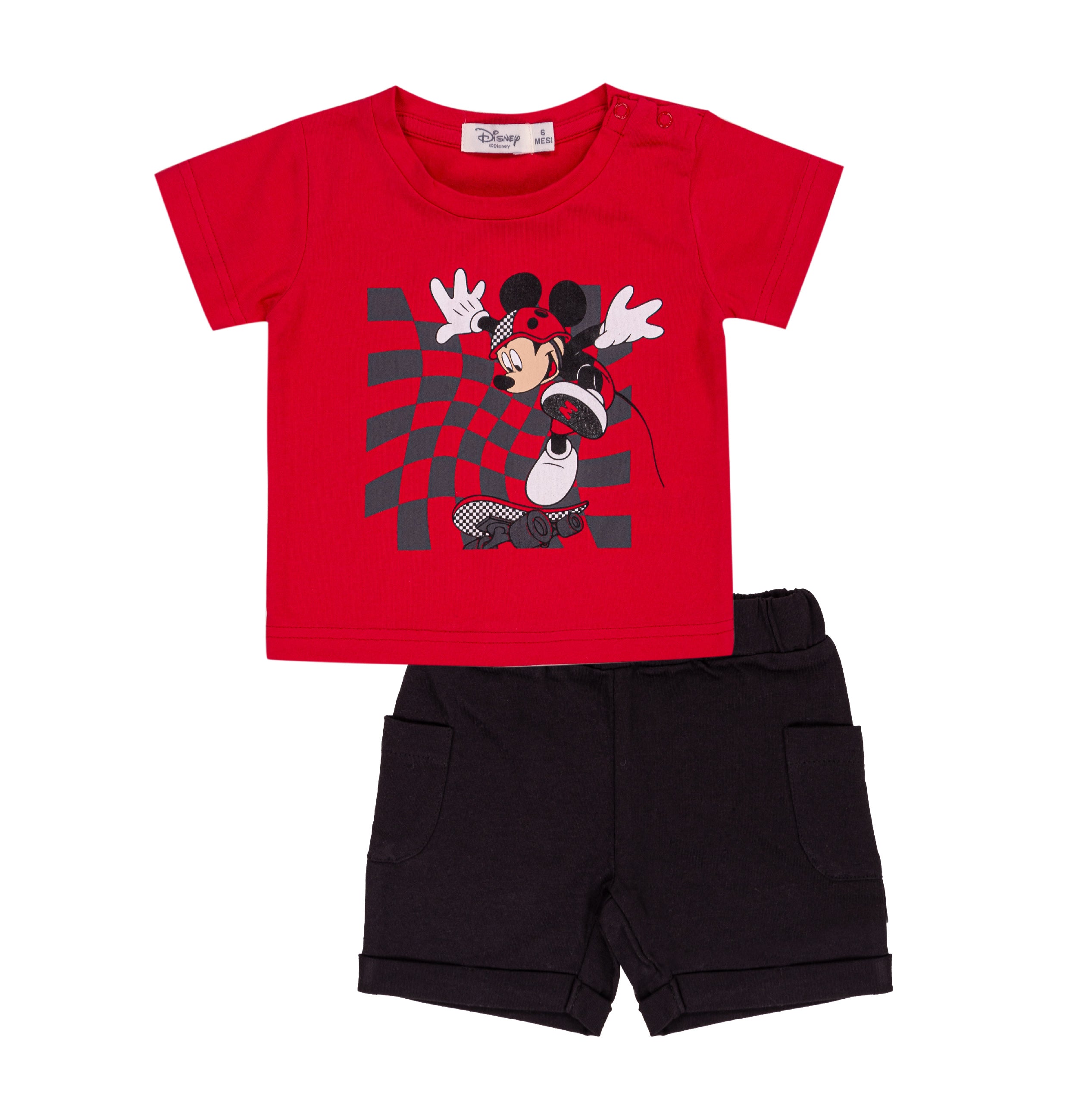 Completo Bimbo Disney "Mickey Skater" | T-shirt Rossa e Shorts Neri