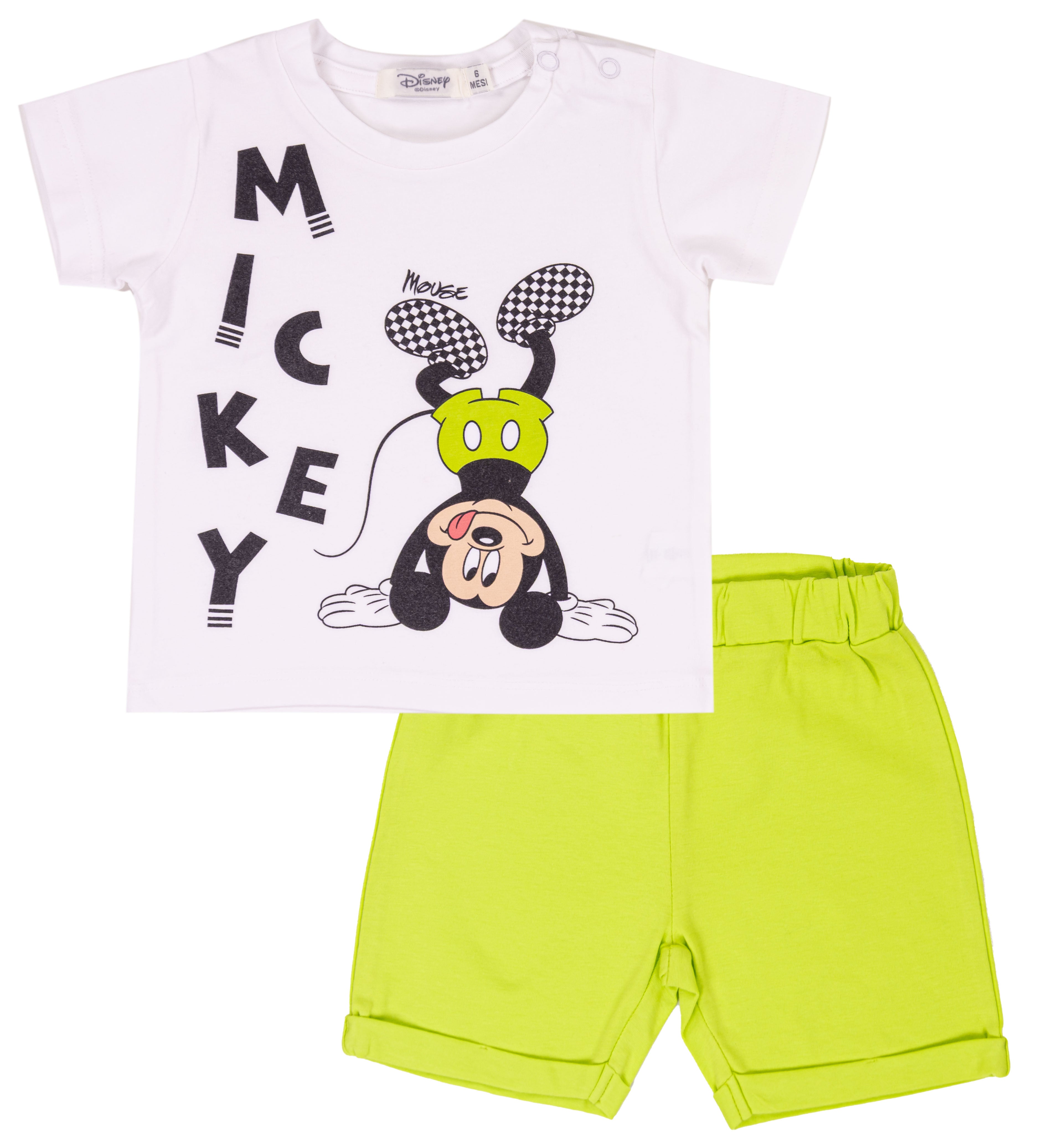 Completo Estivo Bambino Disney Mickey Mouse "Upside Down" Bianco e Lime