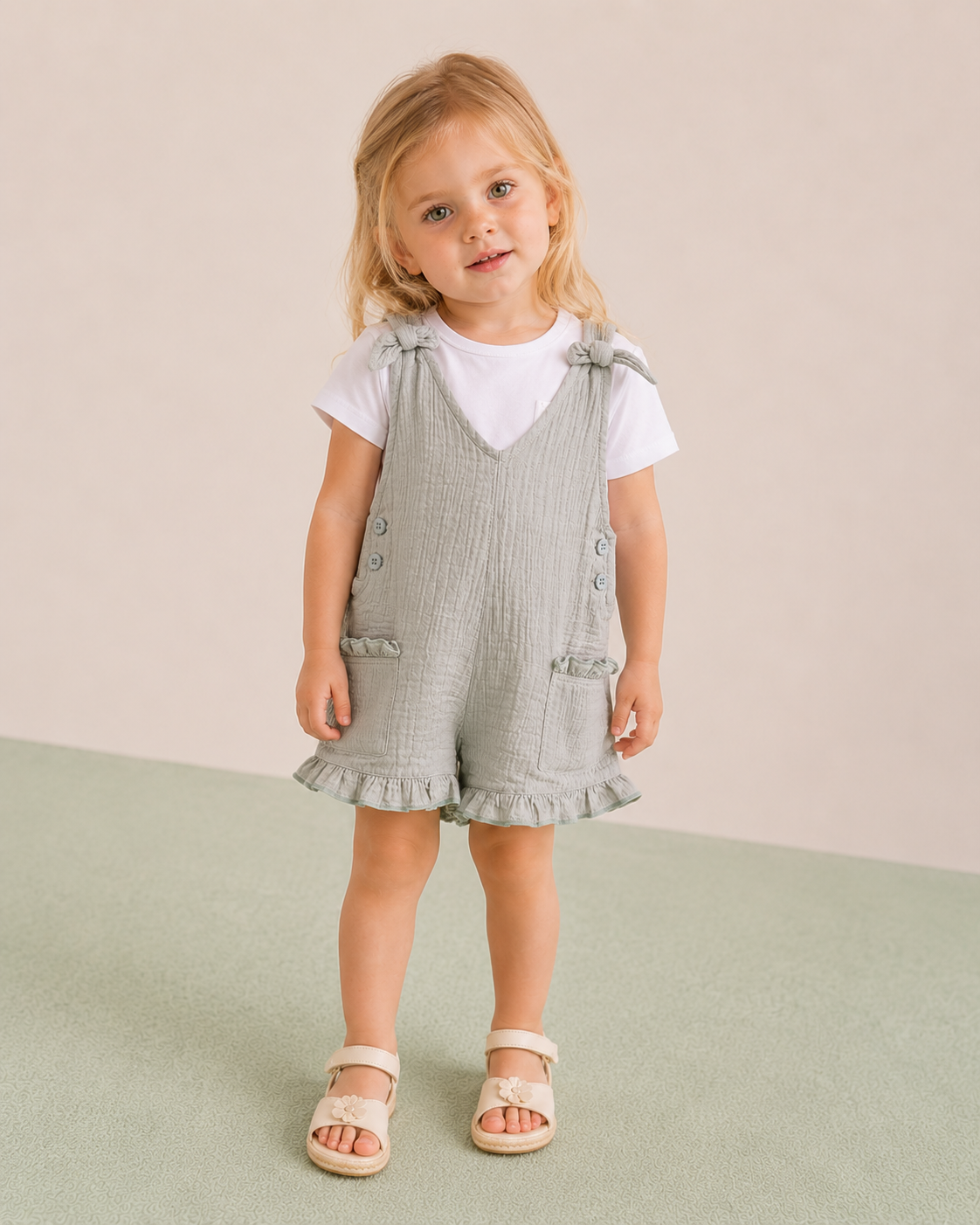 Completo Corto Bambina con Pagliaccetto in Cotone e T-shirt