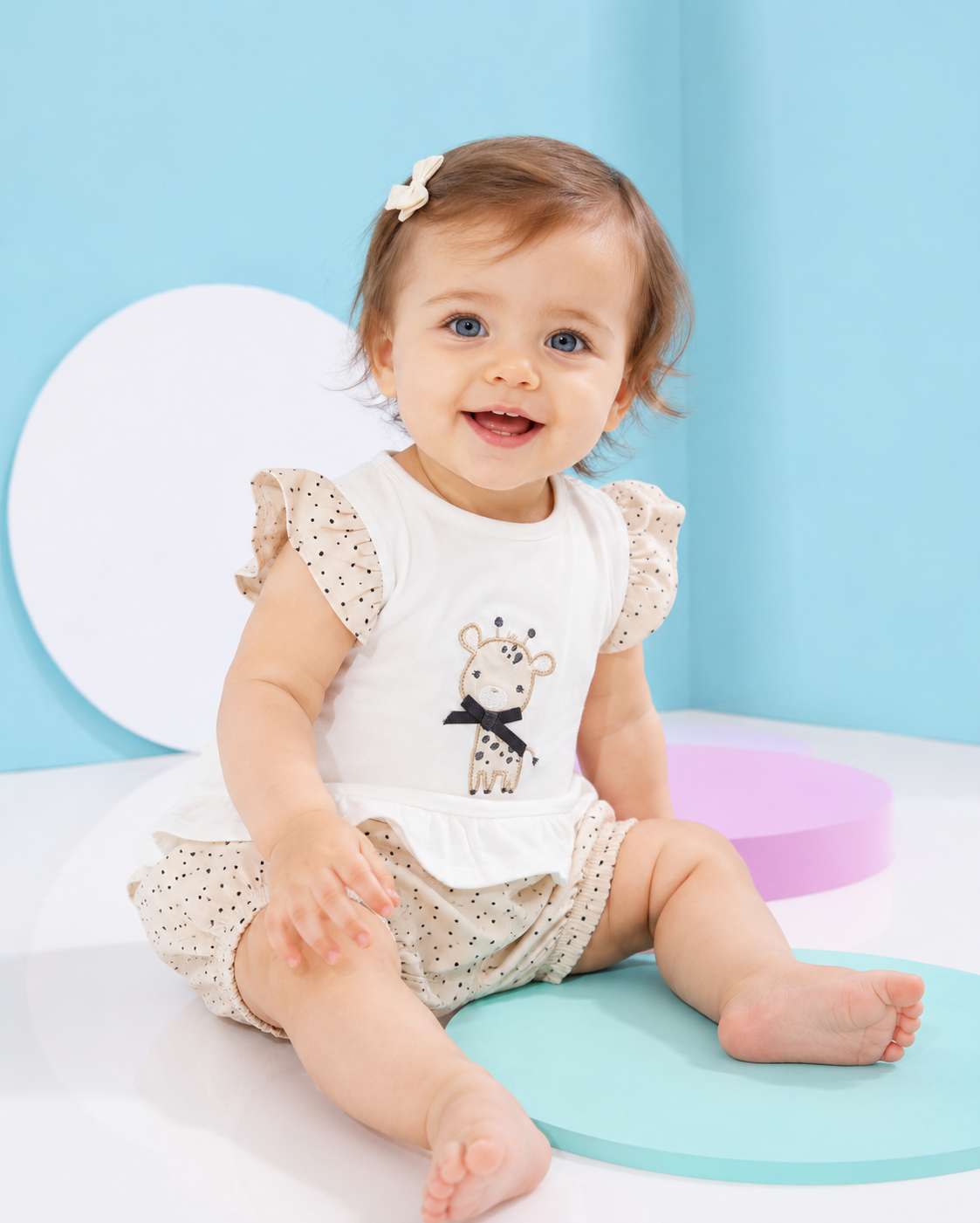 Completo Estivo Bambina in Jersey con Giraffa e Pois