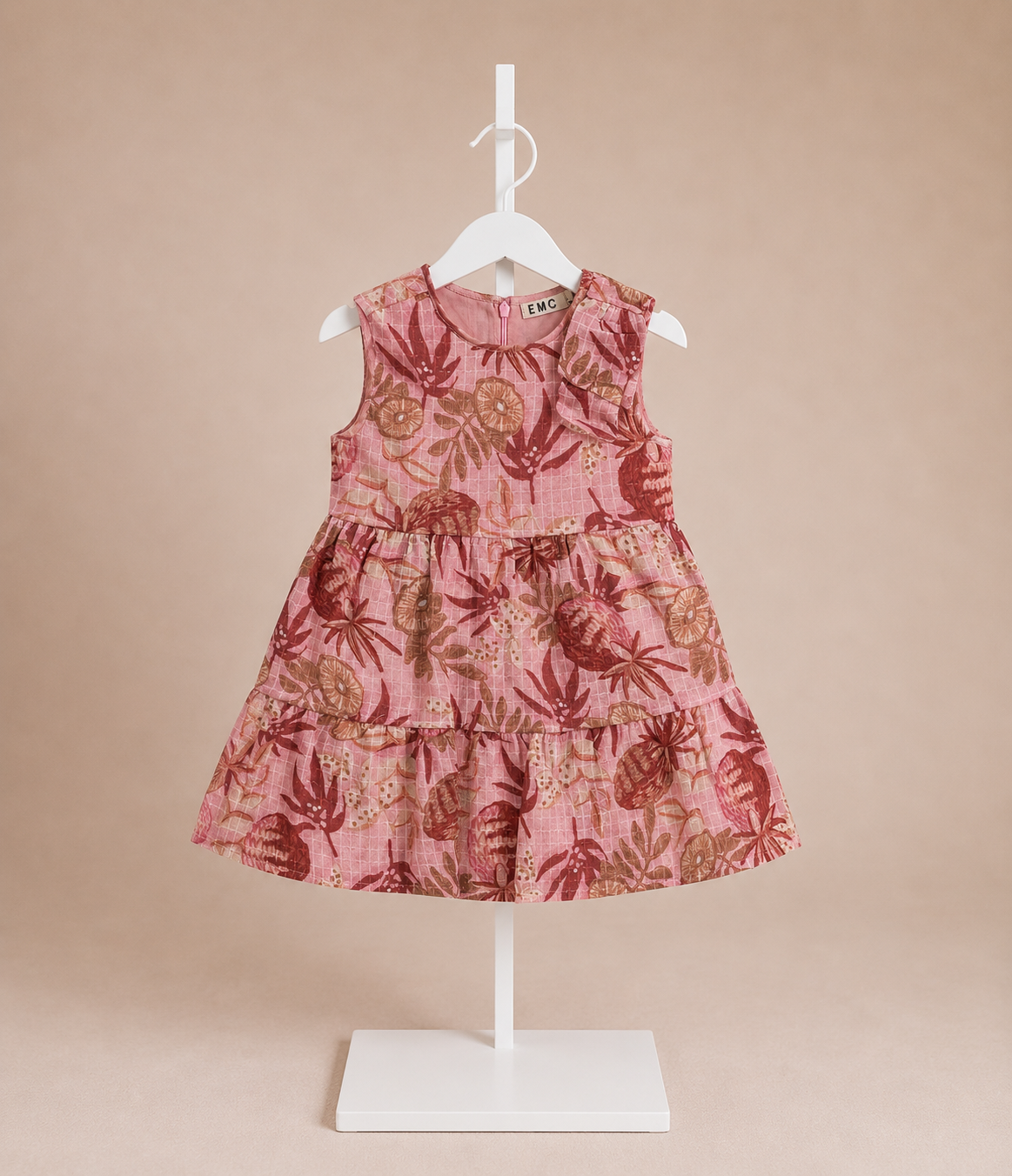 Abito Bimba in Cotone con Stampa Floreale e Spalline a Volant