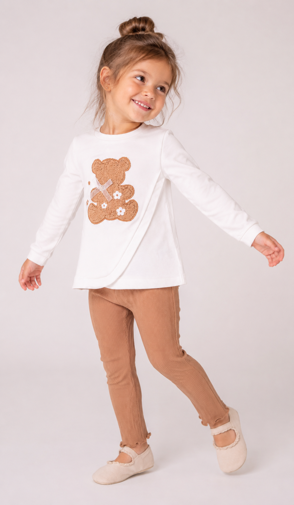 T-shirt Bimba EMC Bianca con Orsetto in Spugna e Fiocco