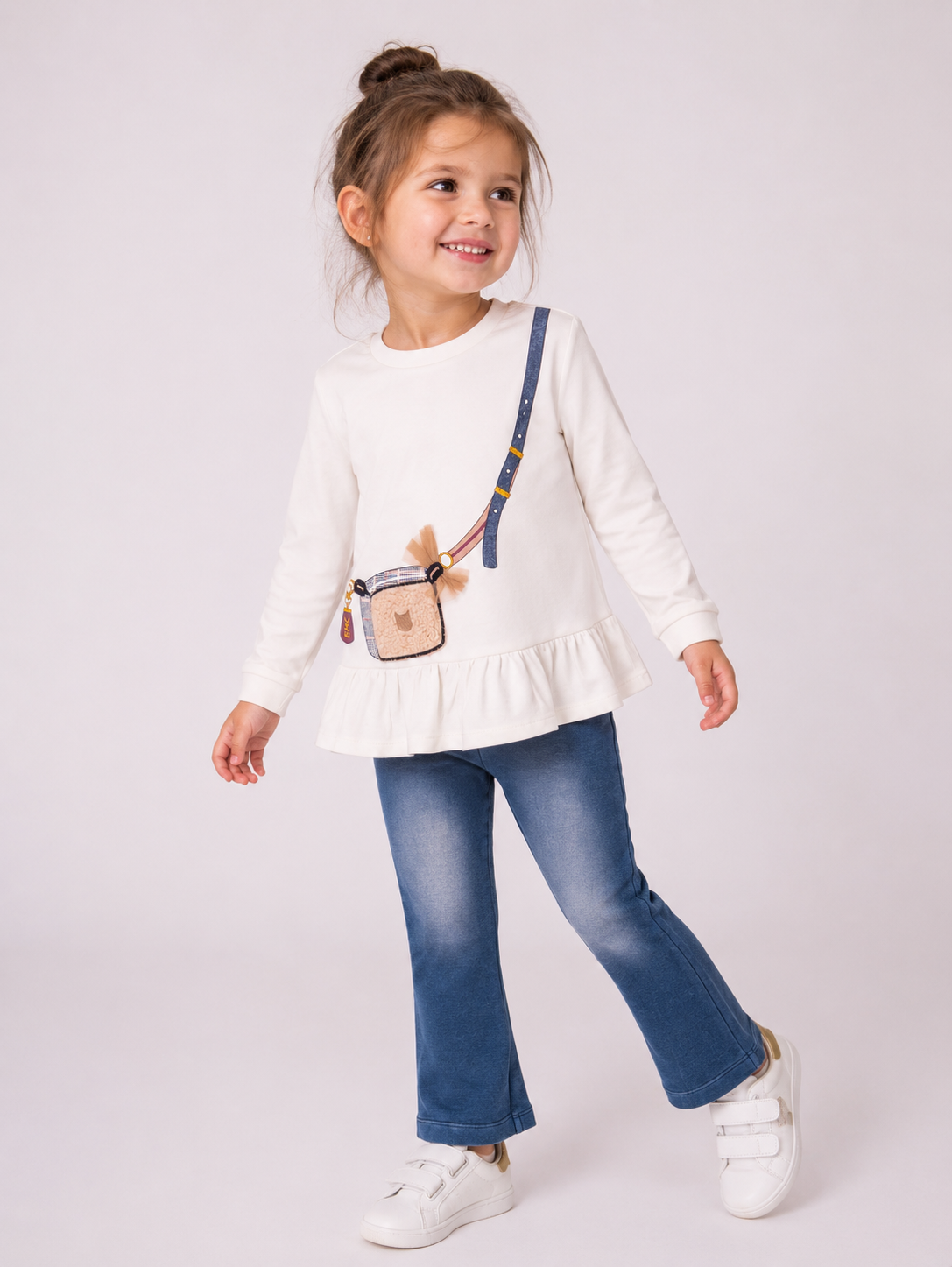 Completo Bimba EMC con Maglia a Balza e Pantalone Effetto Denim
