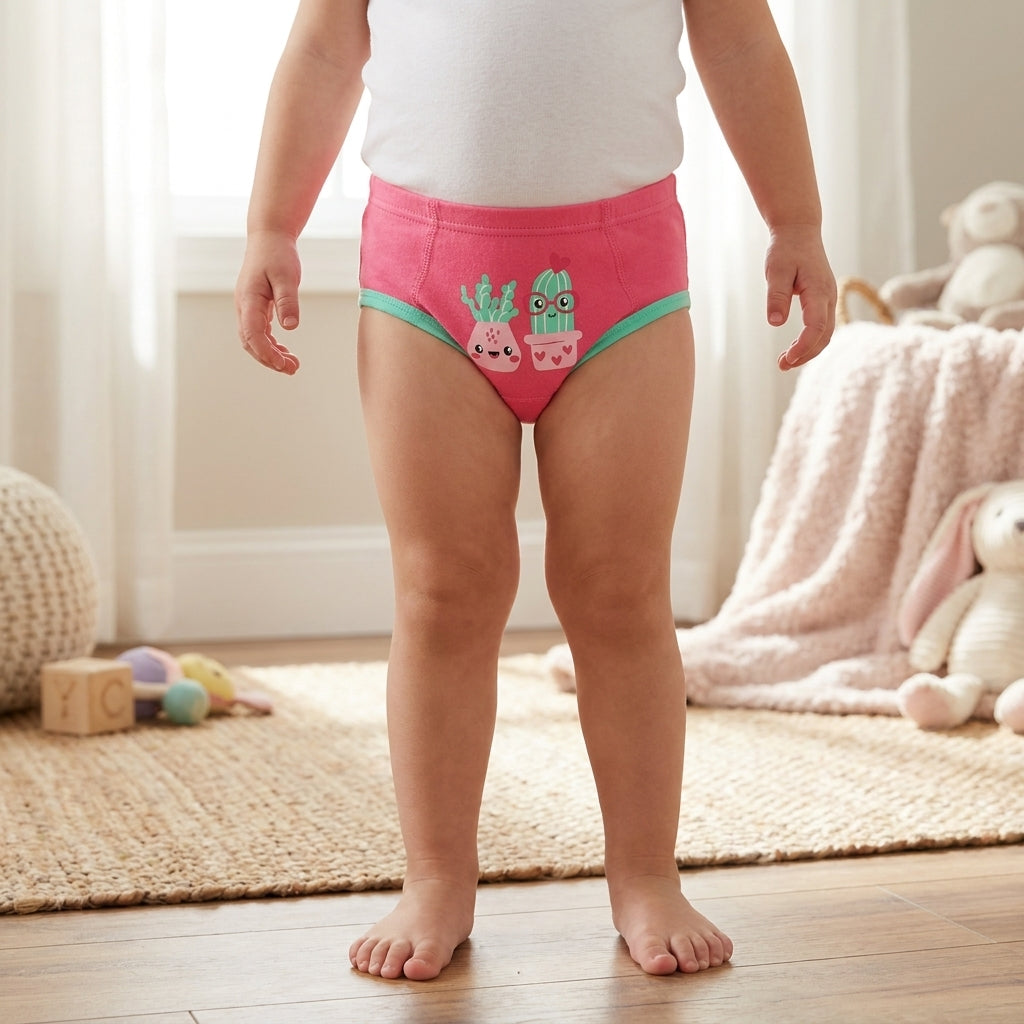 Bambina indossa mutandina apprendimento Ellepi rosa — set da 3 in 100% cotone per passaggio al vasino