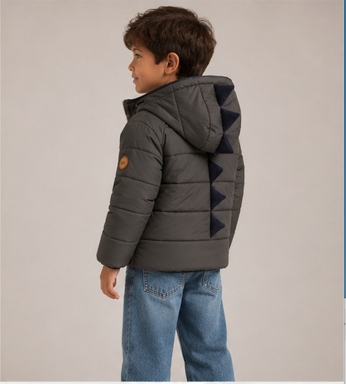 Giubbino Bimbo EMC Grigio con Cappuccio e Creste Dinosauro