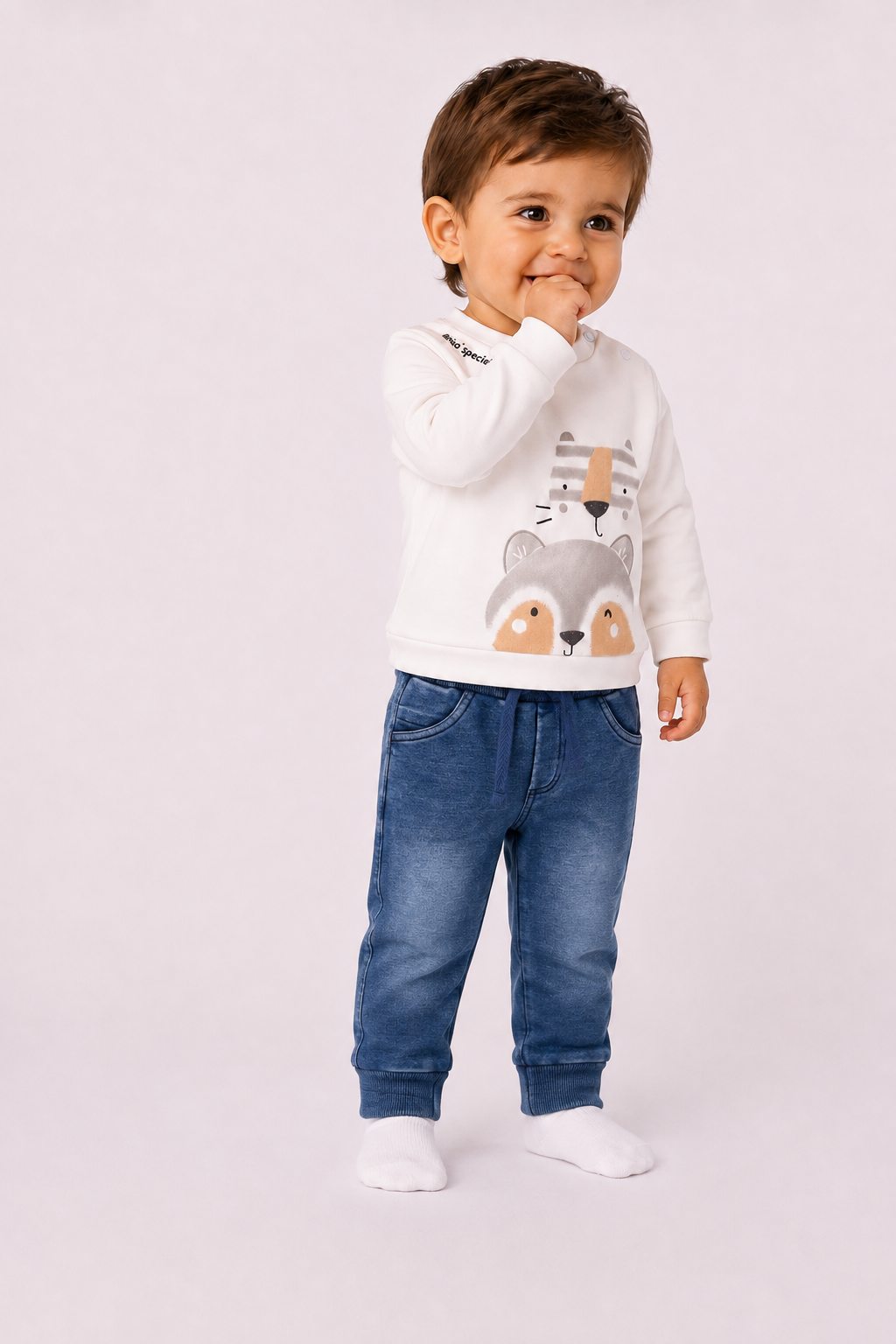 Pantalone Bimbo EMC in Felpa Effetto Denim con Coulisse