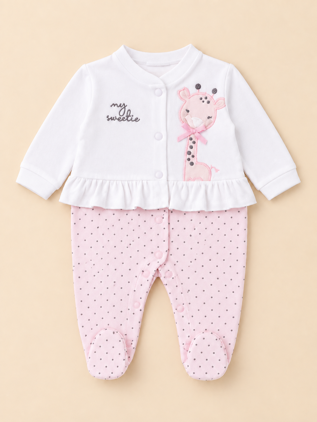 Tutina Lunga Neonata in Jersey con Giraffa e Pois