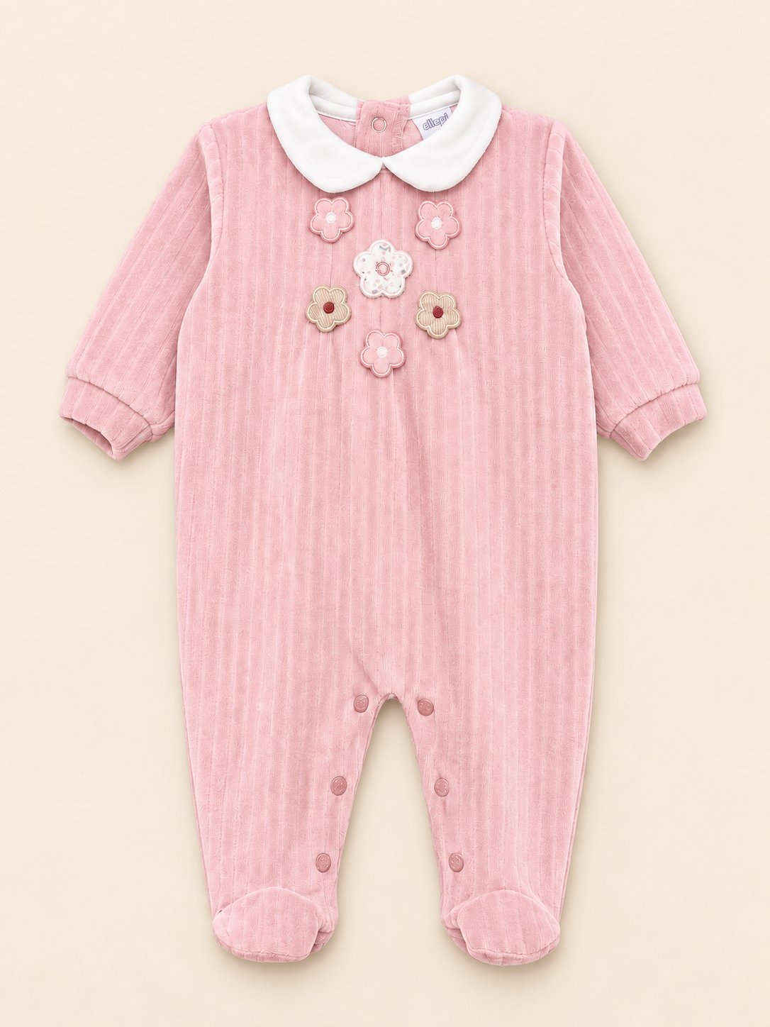 Tutina Neonato in Ciniglia Jacquard Rosa e Verde per Bambina