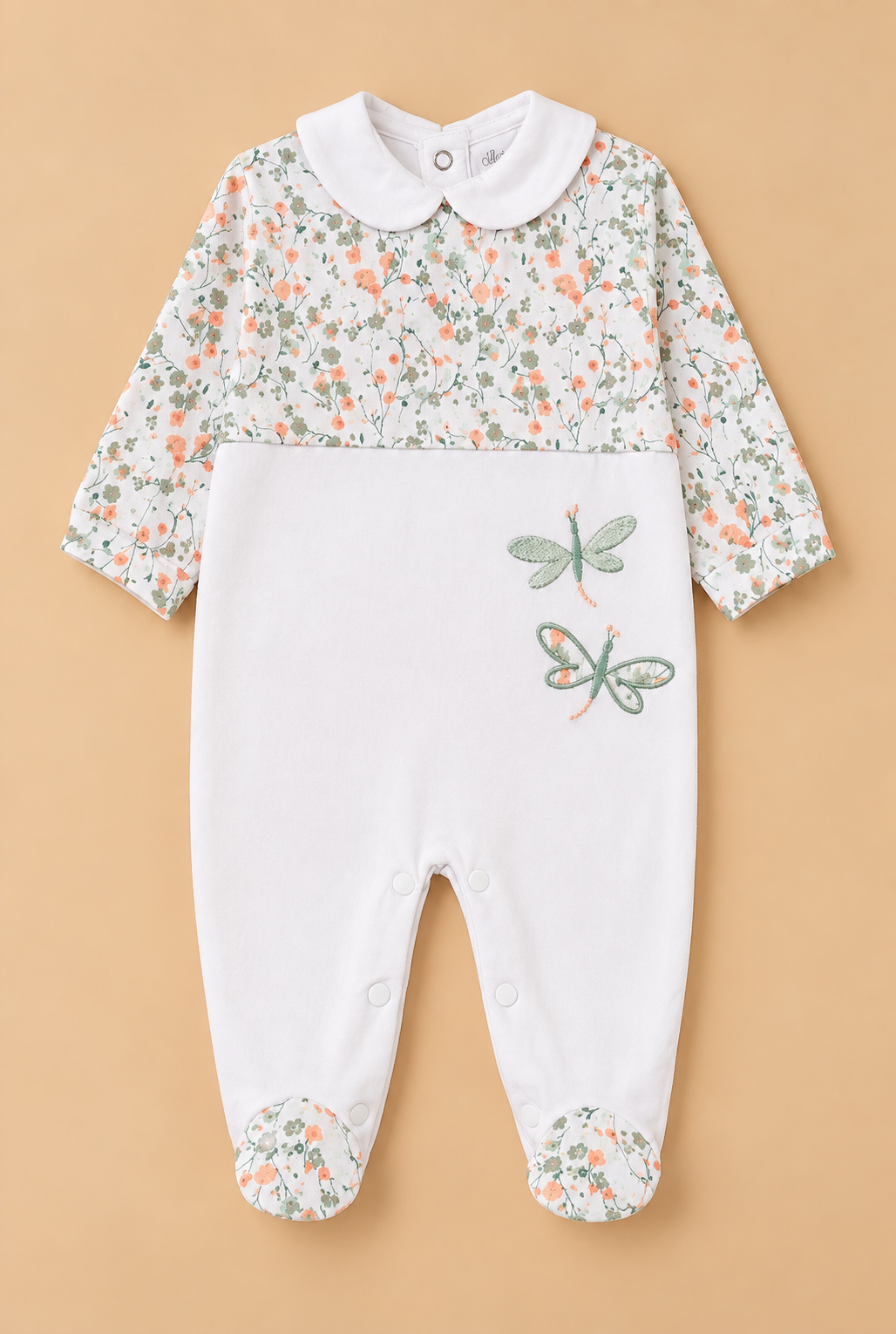 Tutina Neonata con Colletto e Ricamo Libellule