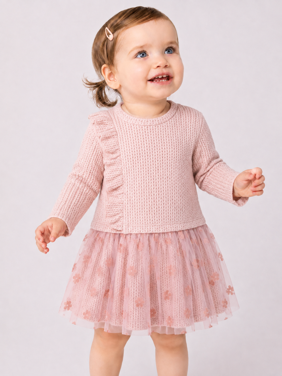 Vestitino Bimba Rosa con Gonna in Tulle a Fiori