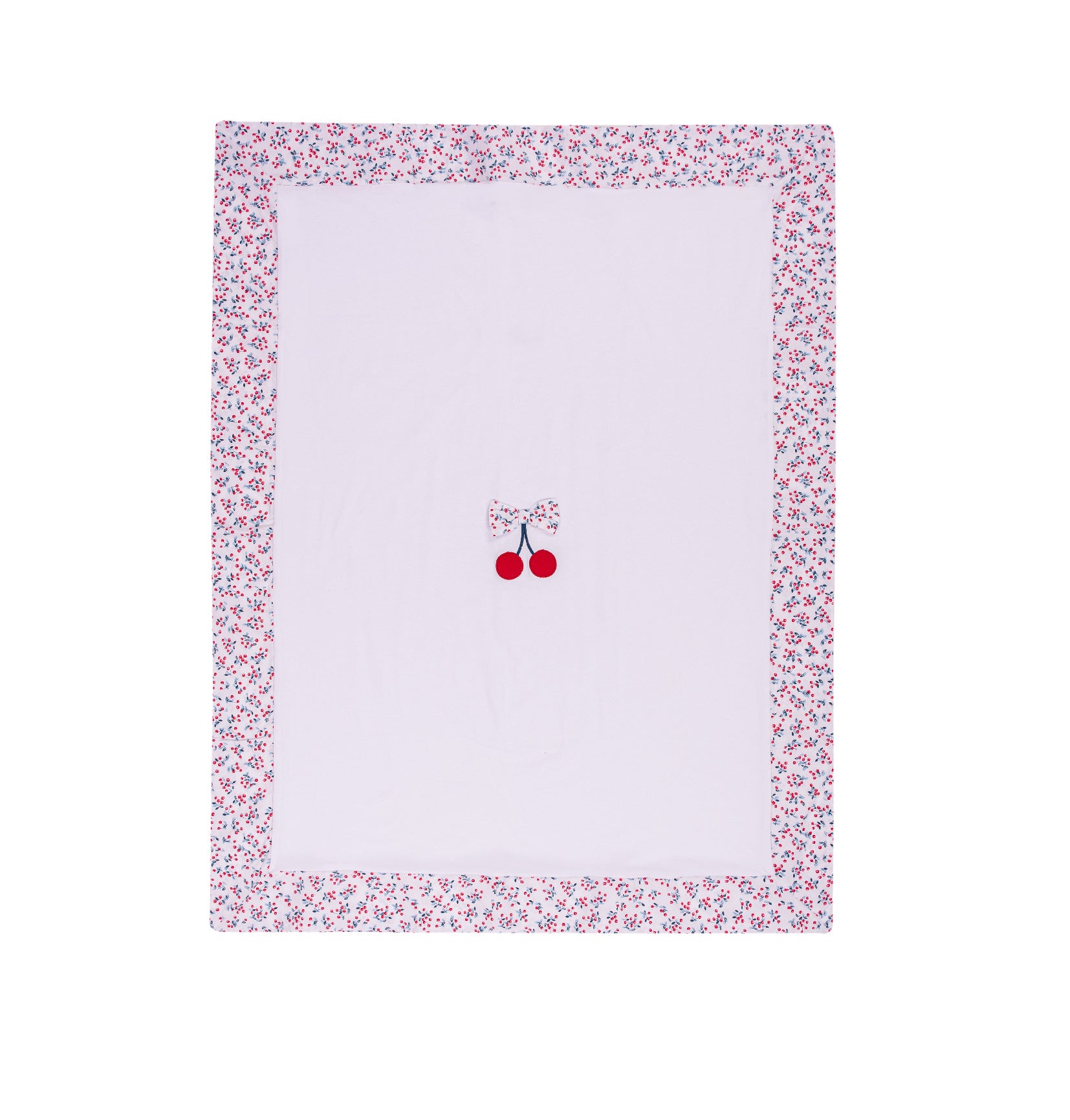 Copertina Neonato in Cotone Stretch con Ciliegie e Bordo Floreale