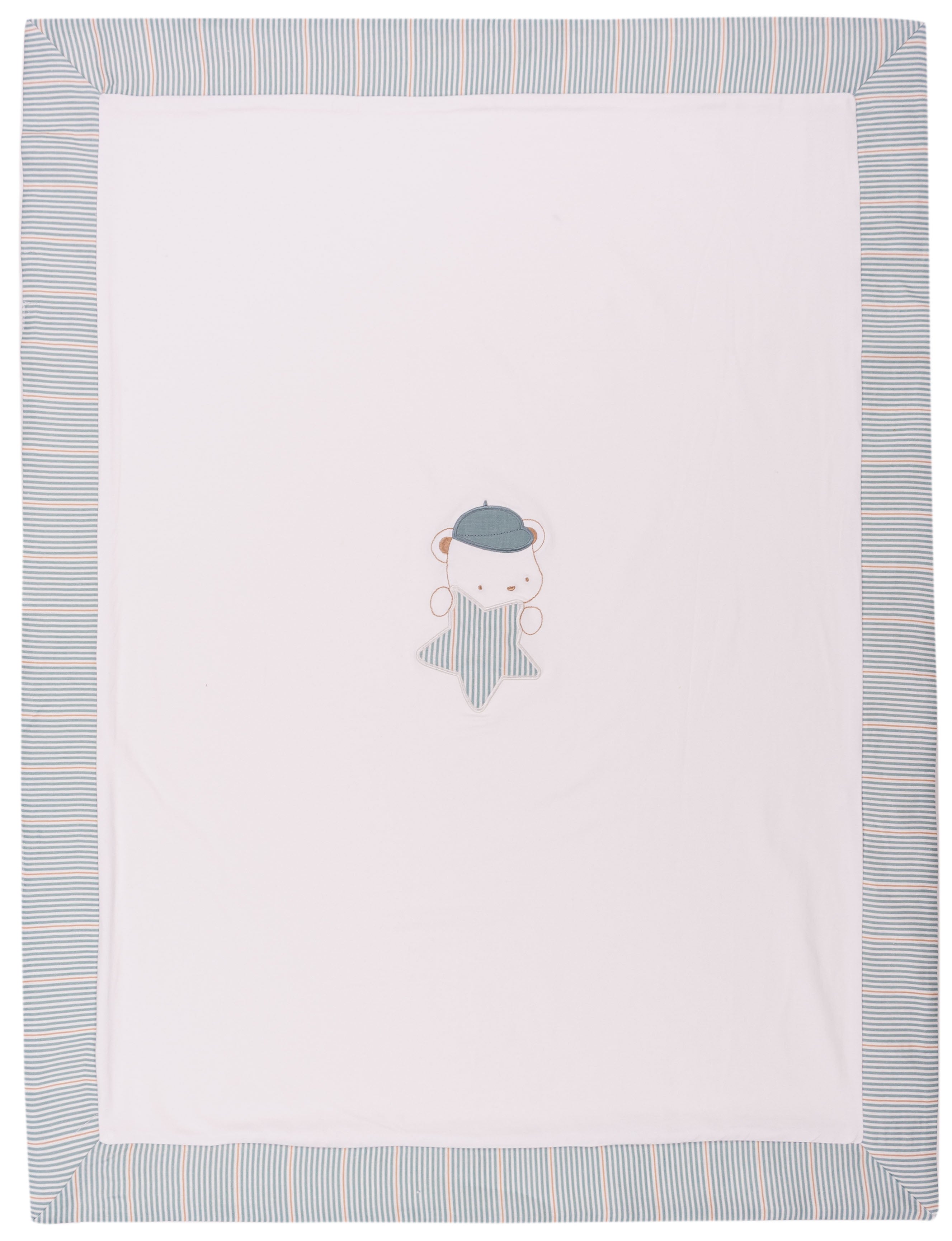 Copertina Neonato Bianca in Cotone con Bordo Scozzese e Orsetto