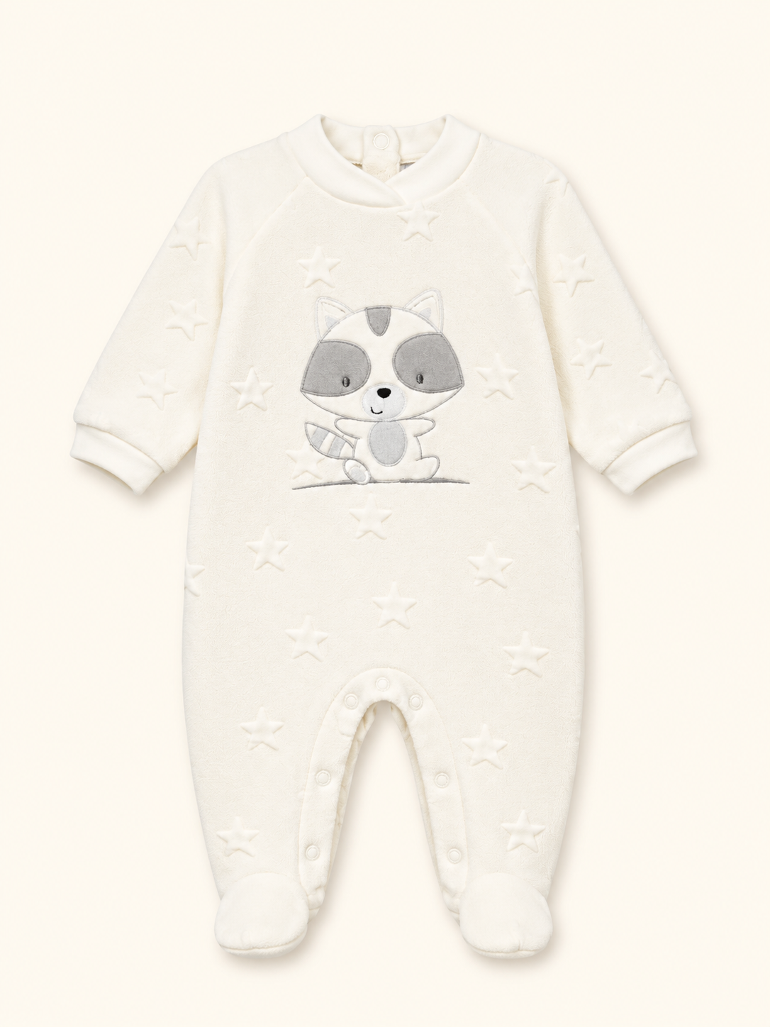 Tutina Neonato Unisex con Piedini in Ciniglia Effetto Stelle e Procione